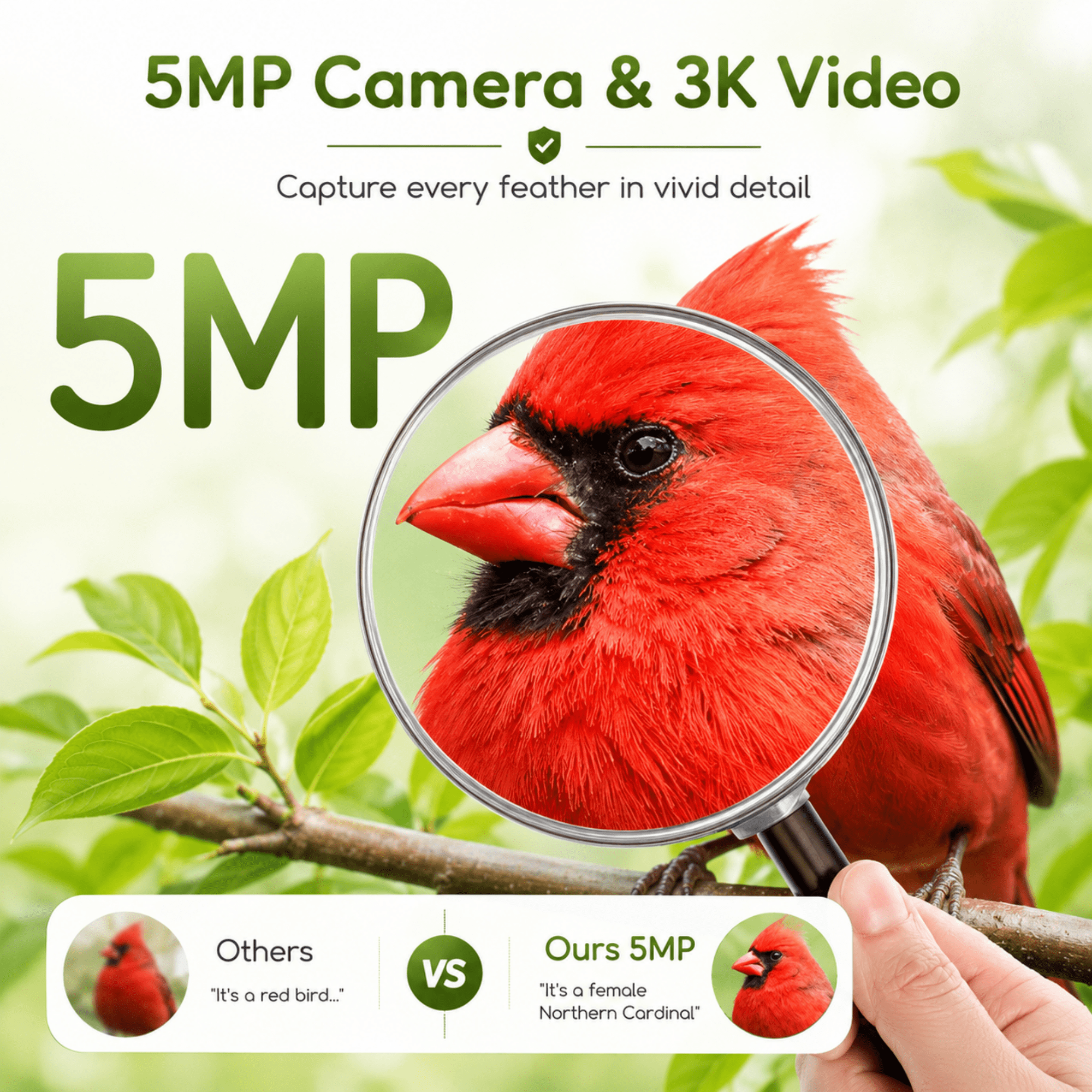 Mehoom Smart Bird Feeder with Camera, 3K HD AI Bird Recognition, Solar Powered Outdoor Wildlife Camera (Green) 2k1ye