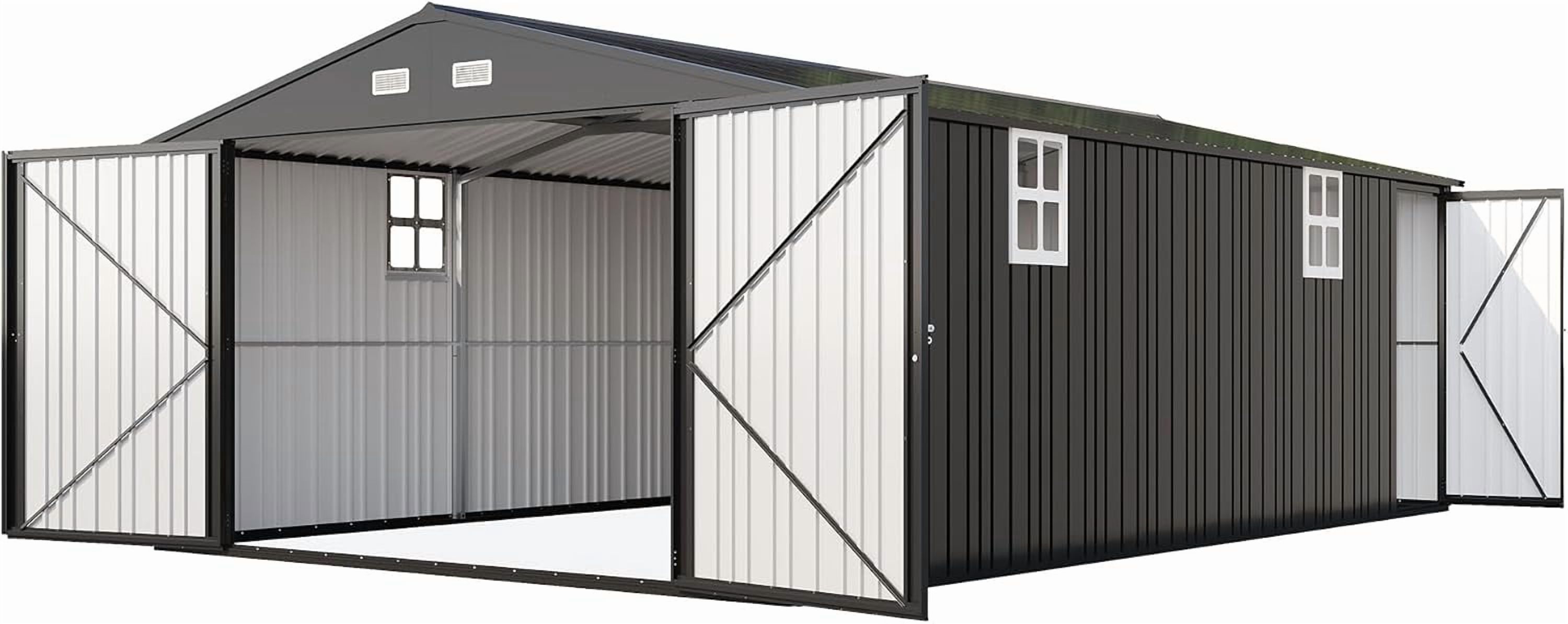 Jocisland Outdoor Metal Storage Shed, Heavy-Duty Garage Carport with Double Doors and Windows (Dark Grey, 13.2 ft x 21 ft x 8 ft) a8ixi