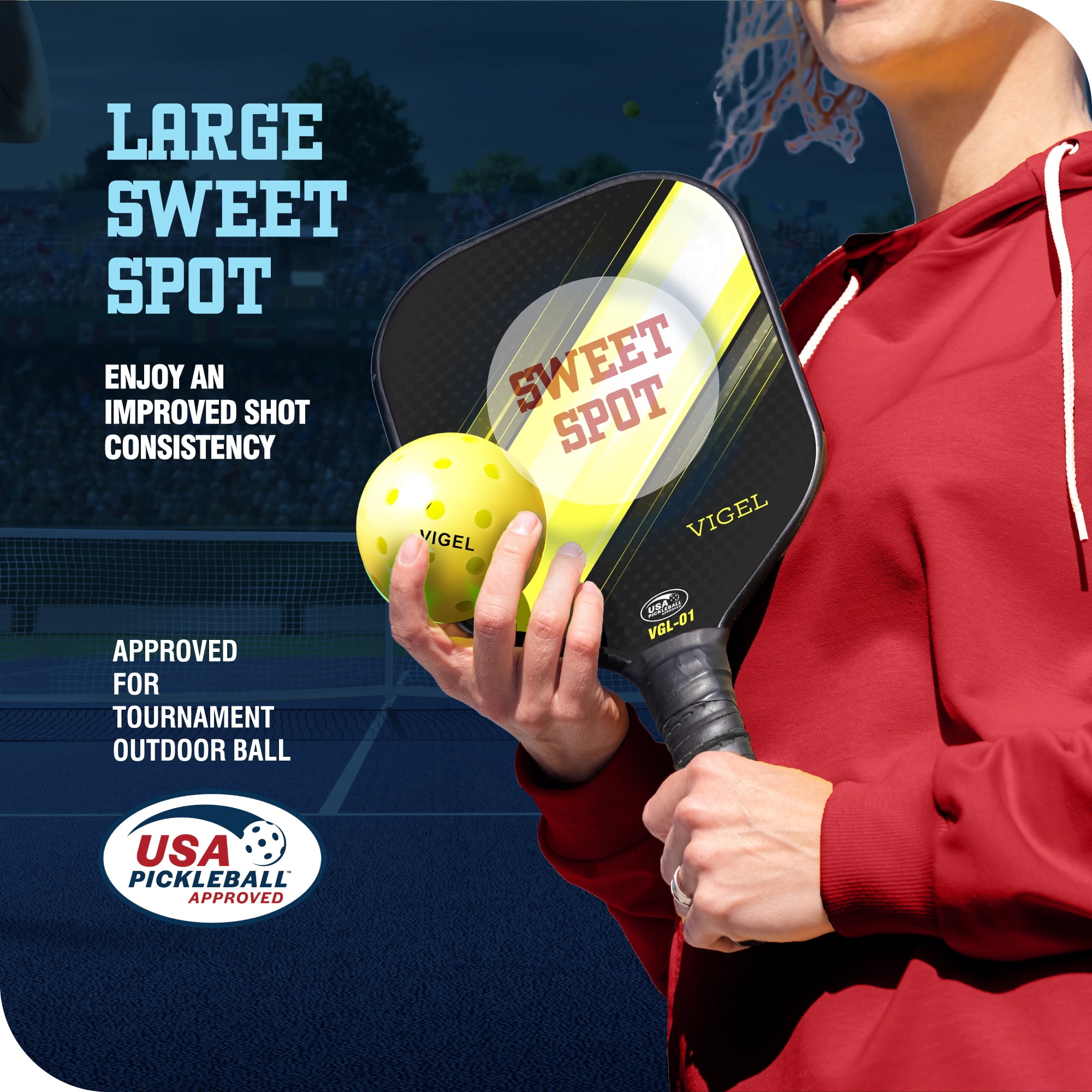 Vigel Pickleball Paddle Set, Professional Fiberglass Rackets with Honeycomb Core (Black, 2-Pack) csnkn - Image 3