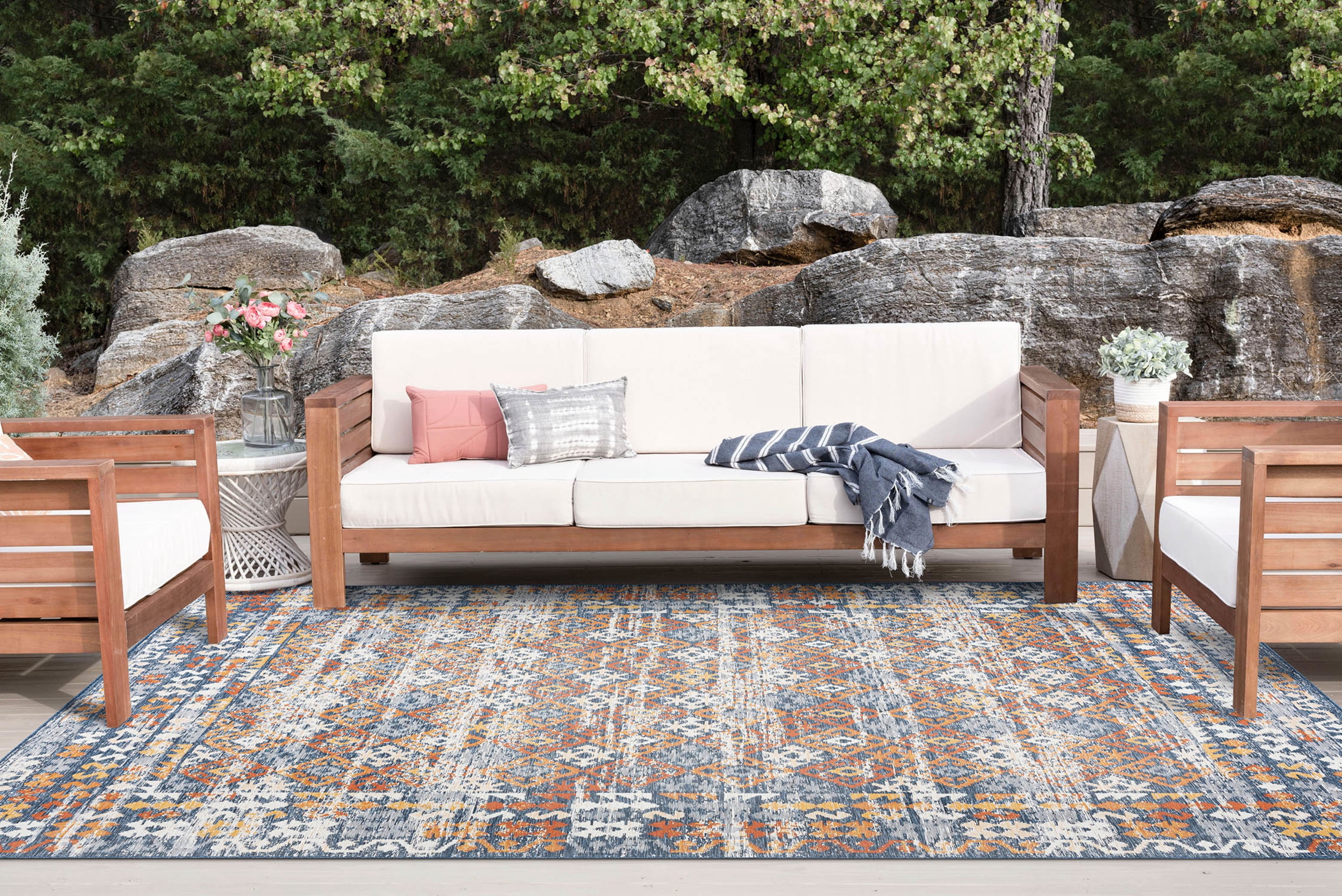 Bliss Rugs Moroccan Indoor Outdoor Area Rug, Fade Resistant Patio and Deck Decor (Multi-Color, 5 ft 3 in x 7 ft 3 in) z6ltx
