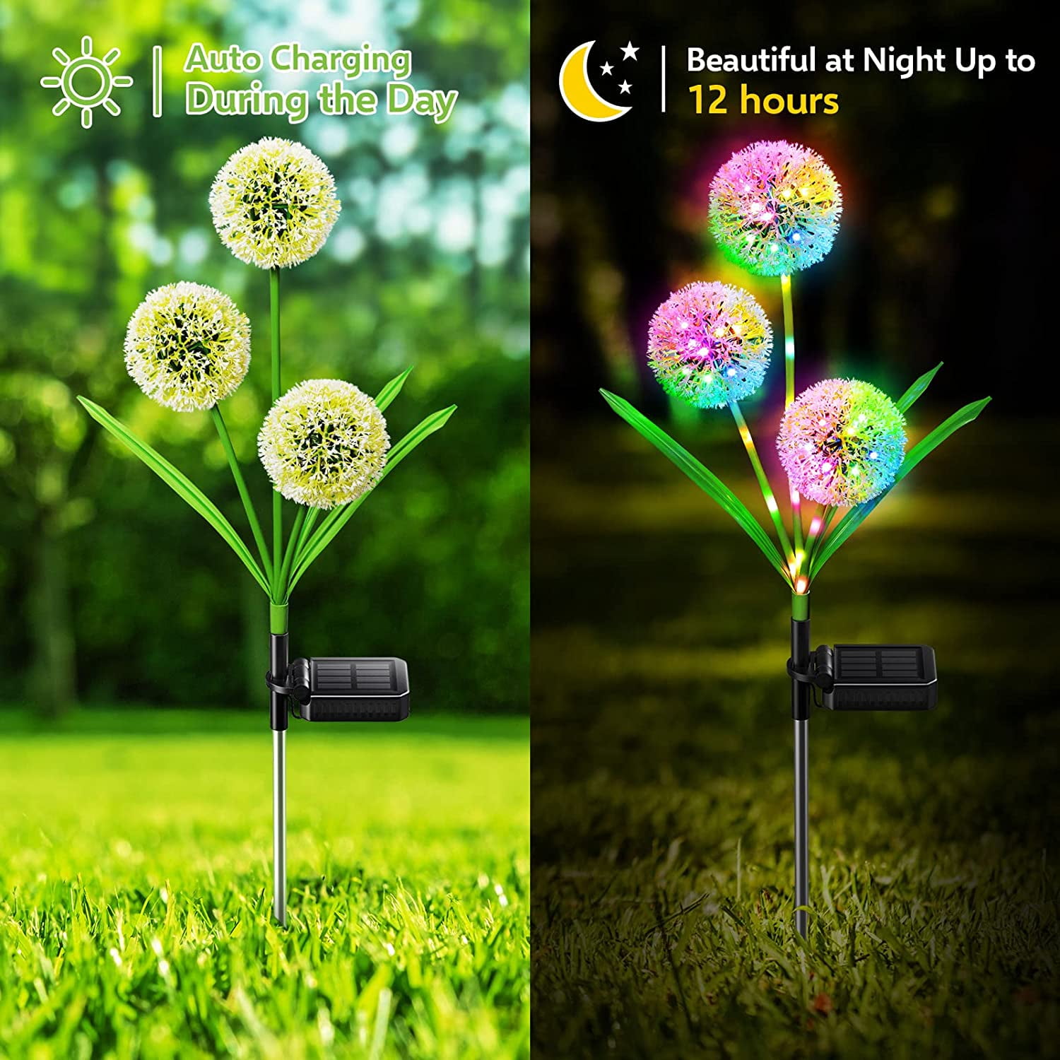Rirool Solar Dandelion Lights, 36 LED Colorful Outdoor Garden Decor, Weather-Resistant Pathway Lighting (Green, 2 Pack) 2kug8