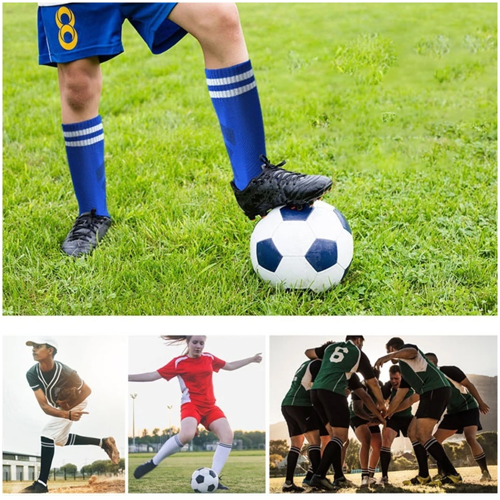 Buquapse Kids Soccer Shin Guards Set with Long Socks, Protective Gear for Youth (Black + Blue, 2 Pairs) iqmxh