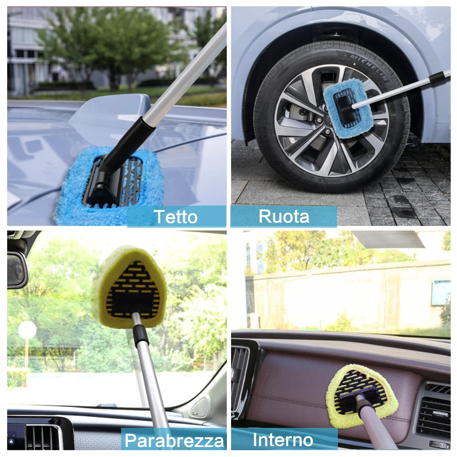 Manelord Car Windshield Cleaning Tool Kit with Extension Handle and Microfiber Pads (1 Set) u48w7