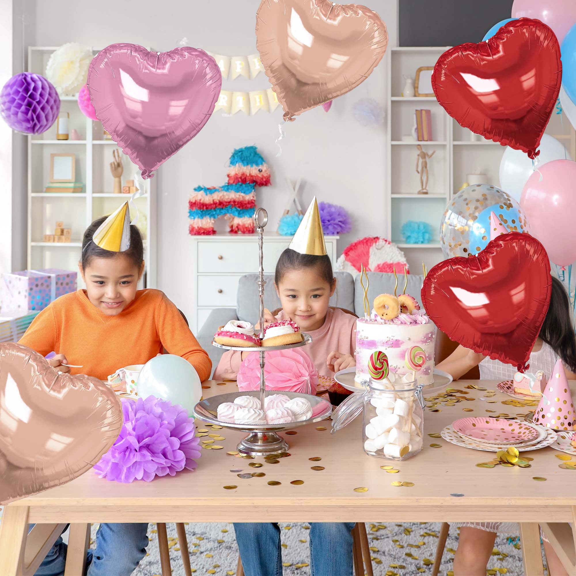 Unique Bargains Heart Pattern Helium Balloons with Ribbon (Pink, 10 Pack) kb4bo
