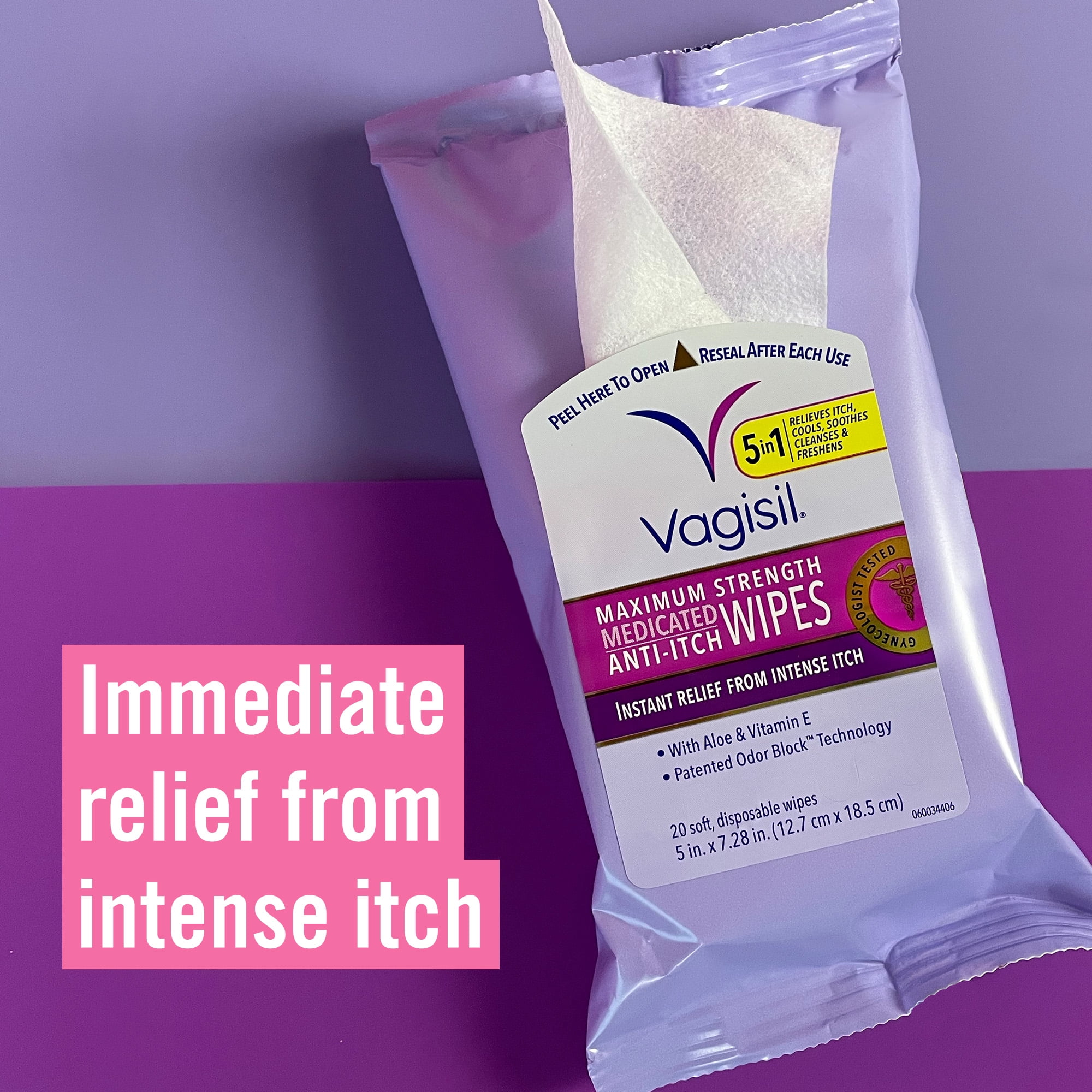 Vagisil Maximum Strength Anti-Itch Feminine Wipes (Unscented, 60 Count) 28jpb