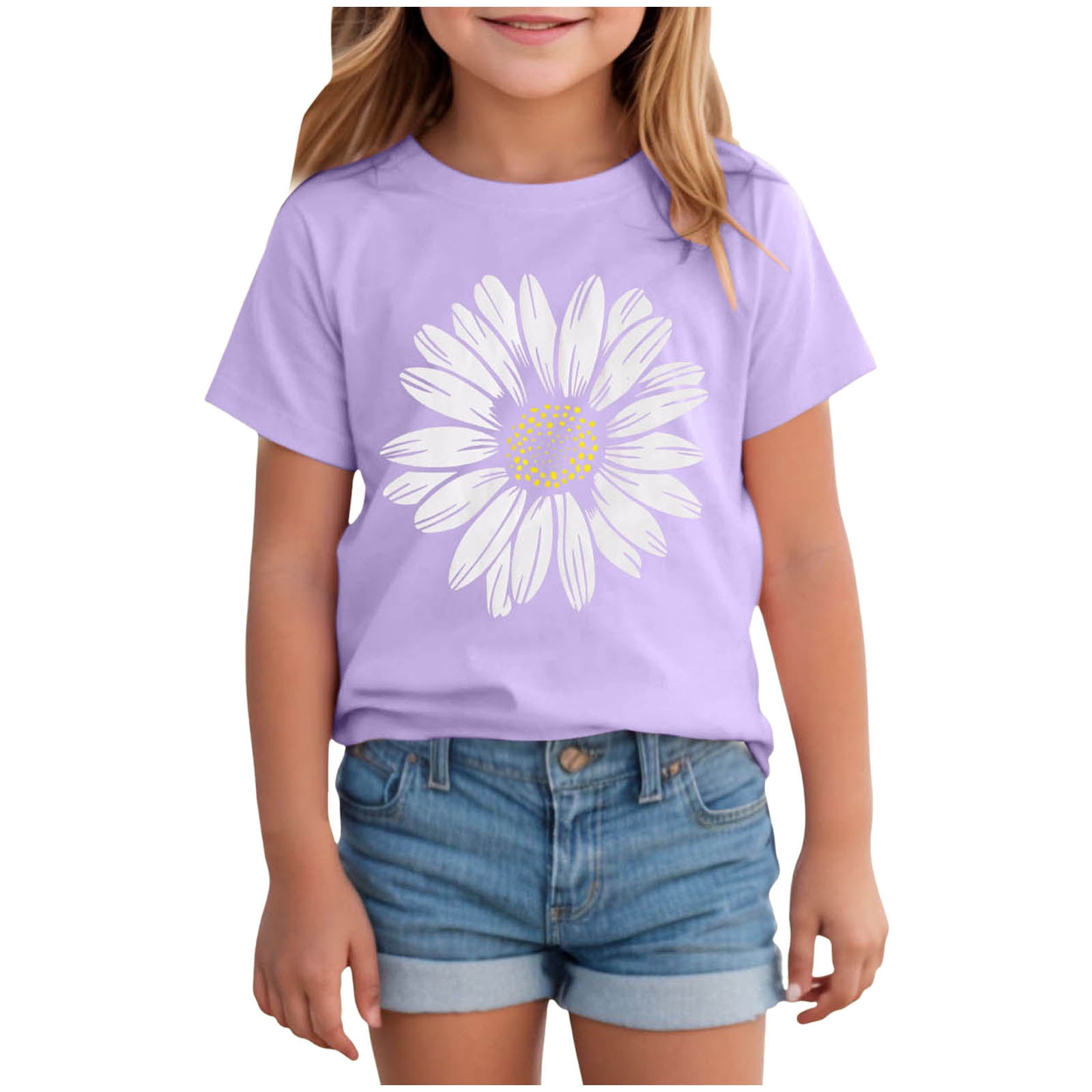 Ketyyh-chn99 Toddler Girl Graphic Tee Floral Summer Short Sleeve Shirt (Purple, 3-4 Years) ehmdb
