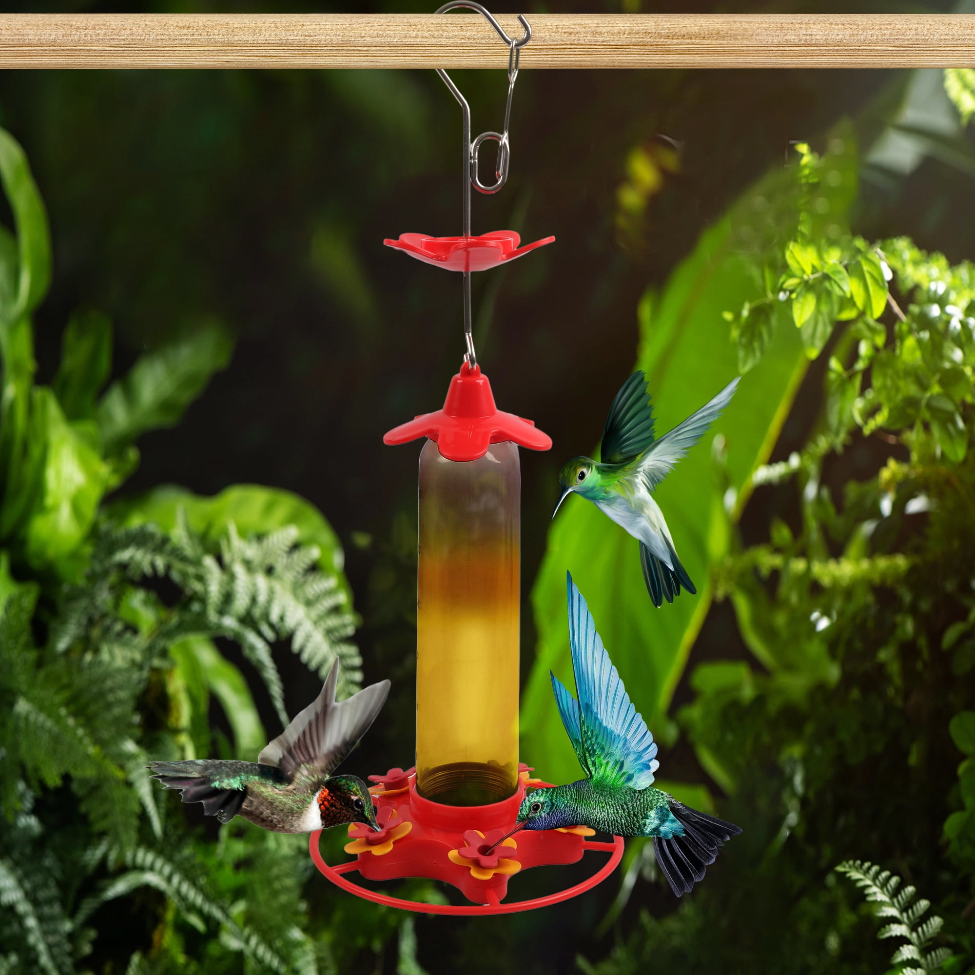 Koralakiri Hummingbird Feeder for Outdoors, Hanging Bird Feeder with Ant Moat and 6 Feeding Ports (Red, 8.45 fl oz) n5fpf