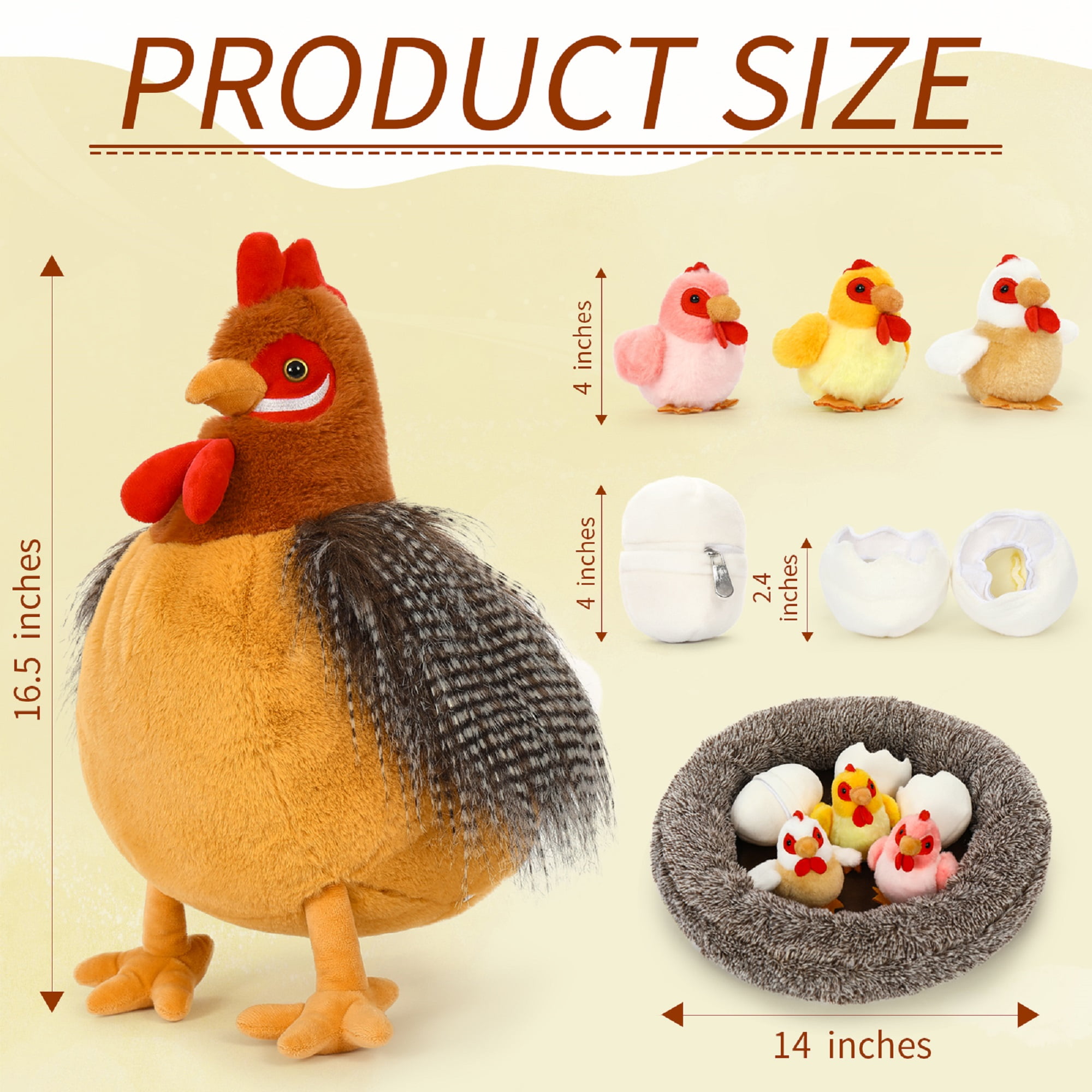 MaoGoLan Chicken Stuffed Animal Set with Plush Chicks and Nest (Brown, 8-Piece Set) l0k0p
