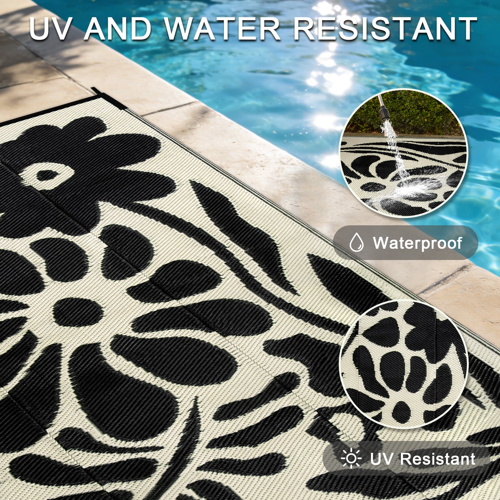 Lahome Waterproof Outdoor Rug (Black & White, 4 ft x 6 ft) ahskh