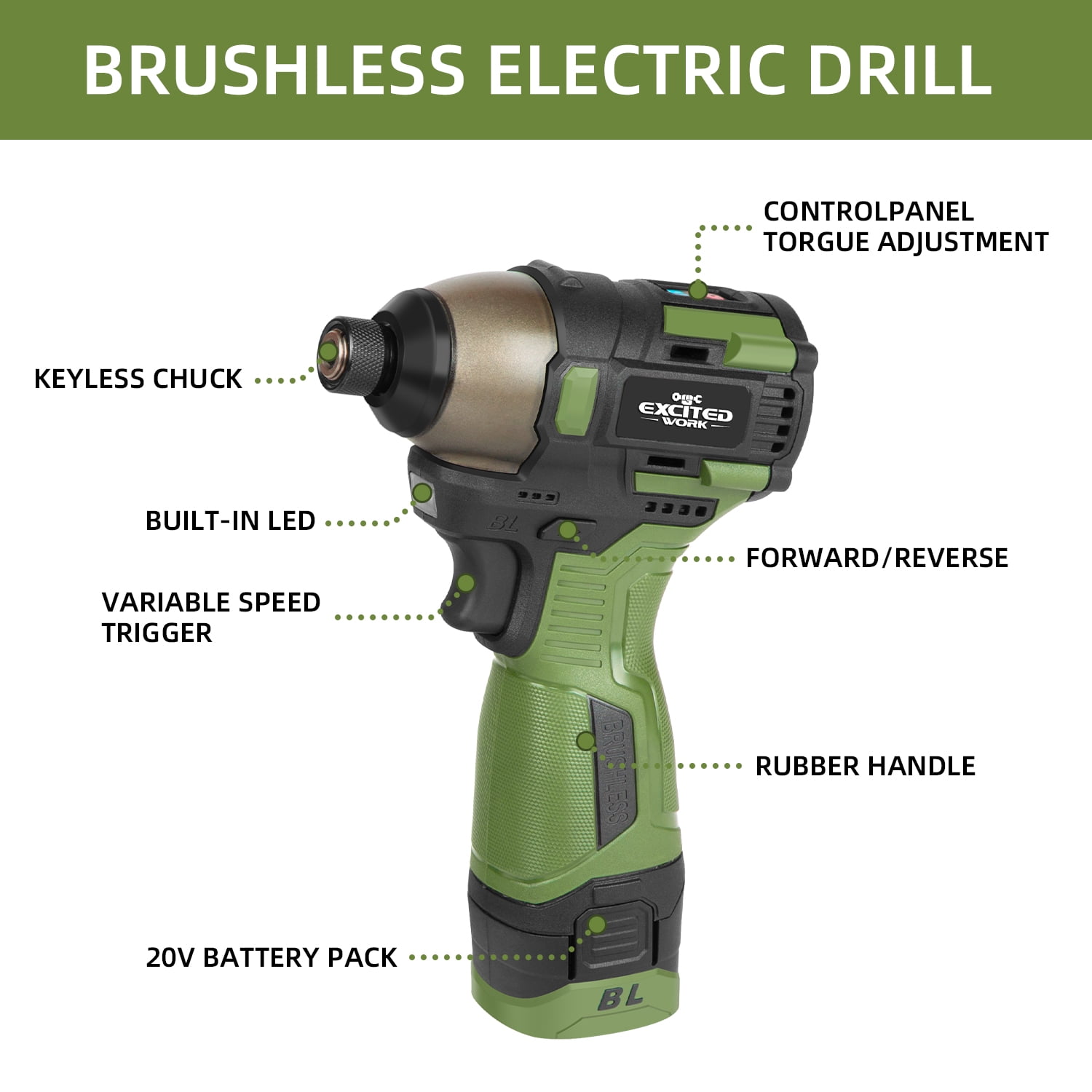 EXCITED WORK Brushless Cordless Drill and Impact Driver Combo Kit (17V, 2-Piece Set) 12otx