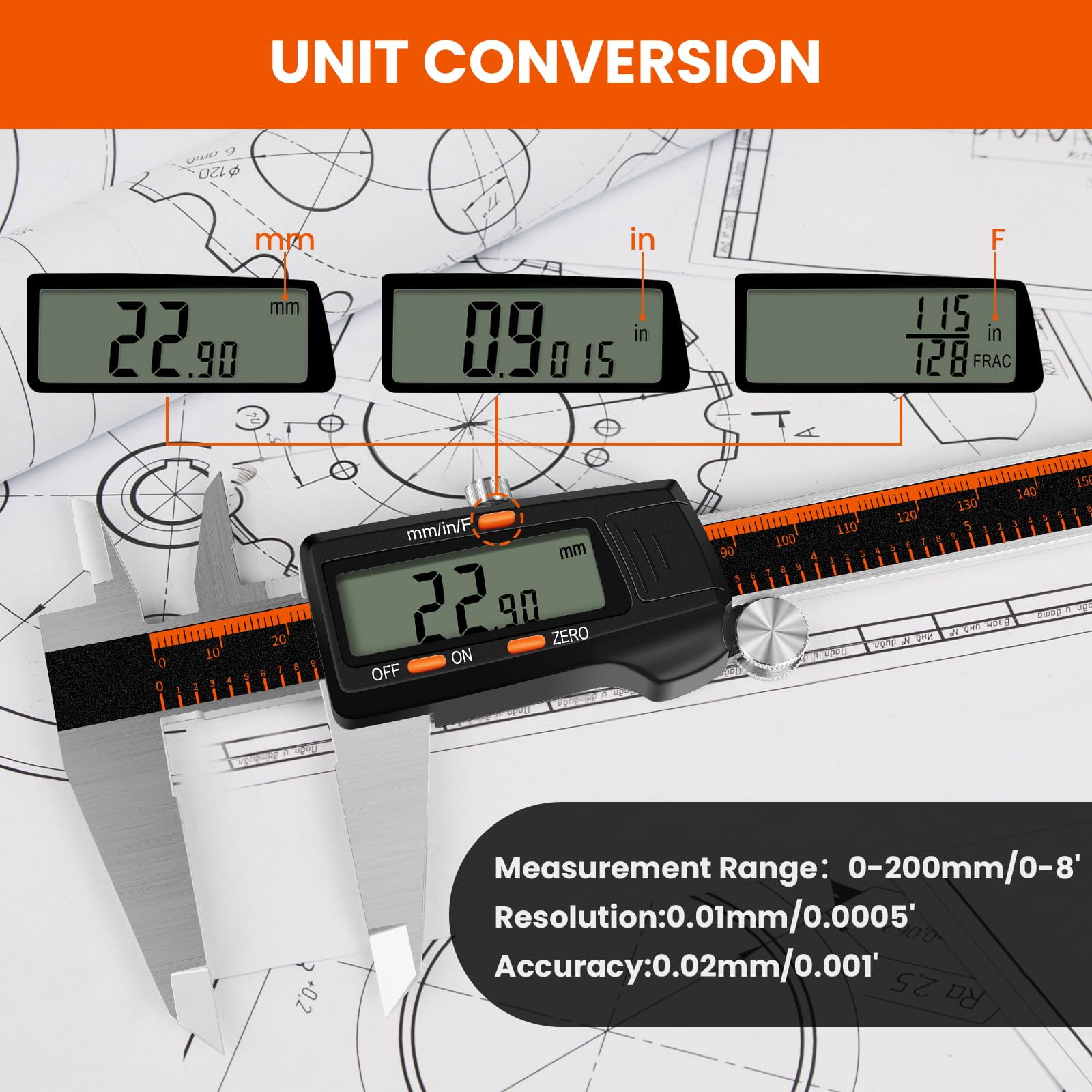 HARDELL Digital Caliper, Stainless Steel Measuring Tool with Large LCD Screen, High Accuracy for DIY and 3D Printing (Black, 8 in) hsukp