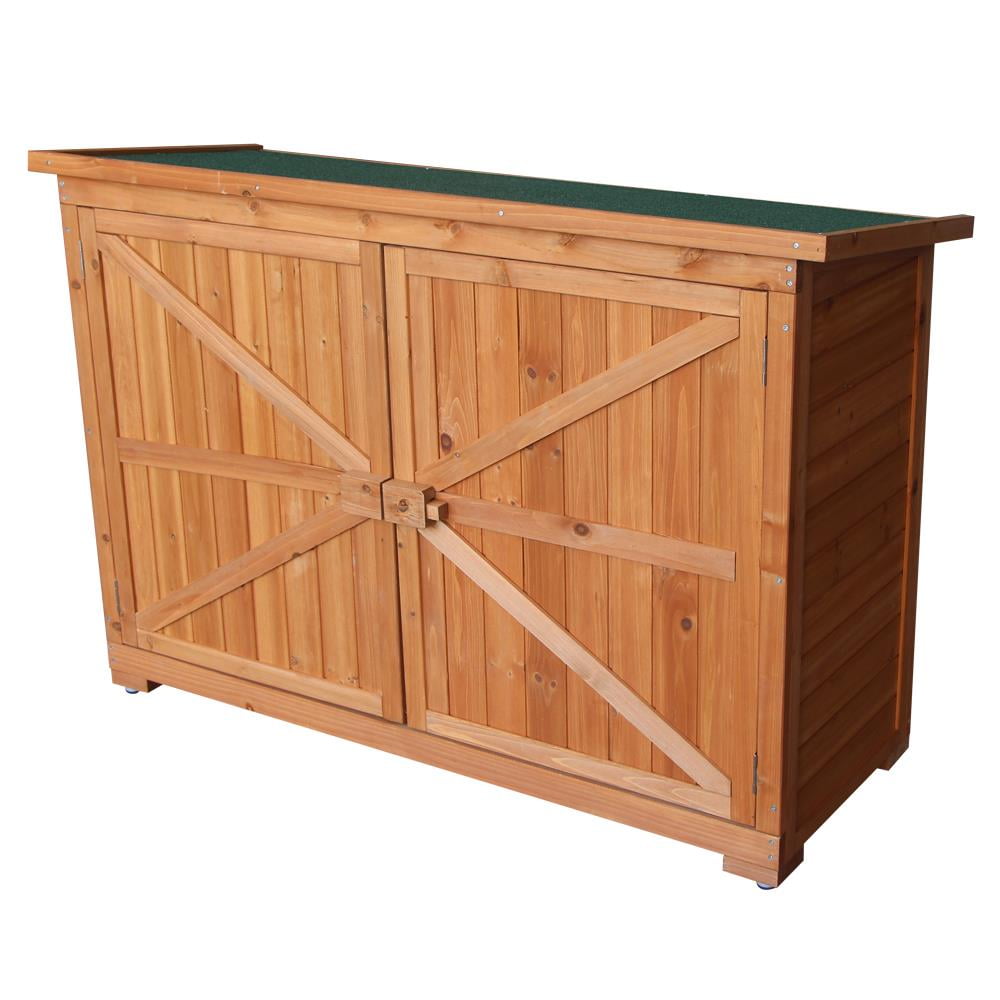 Ktaxon 38 in Wooden Outdoor Storage Cabinet with Double Doors and Asphalt Roof (Brown) e62j8