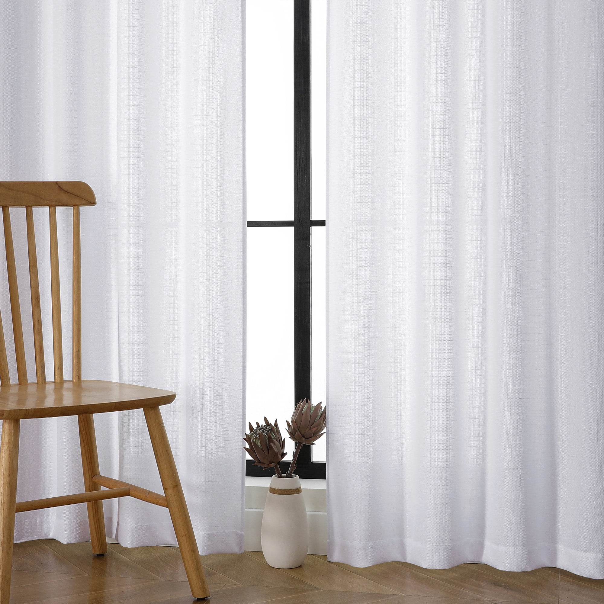 OVZME Faux Linen Light Filtering Curtains, Farmhouse Textured Window Drapes for Living Room and Bedroom (White, 40 in x 84 in, 2 Panels Set) qassw