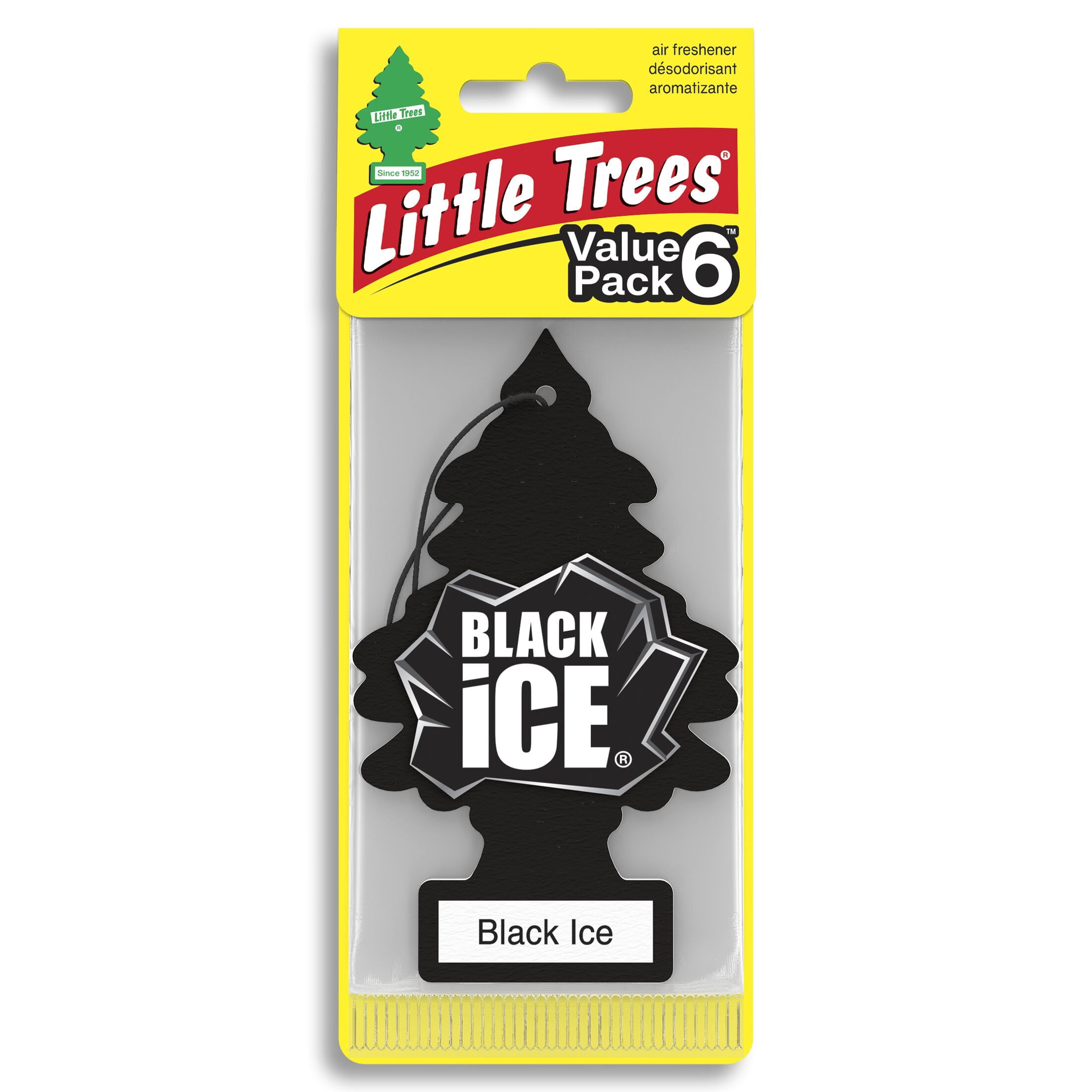 LITTLE TREES Car Air Freshener Black Ice Scent Long-Lasting Odor Eliminator (Black, 6-Pack) vg4bj