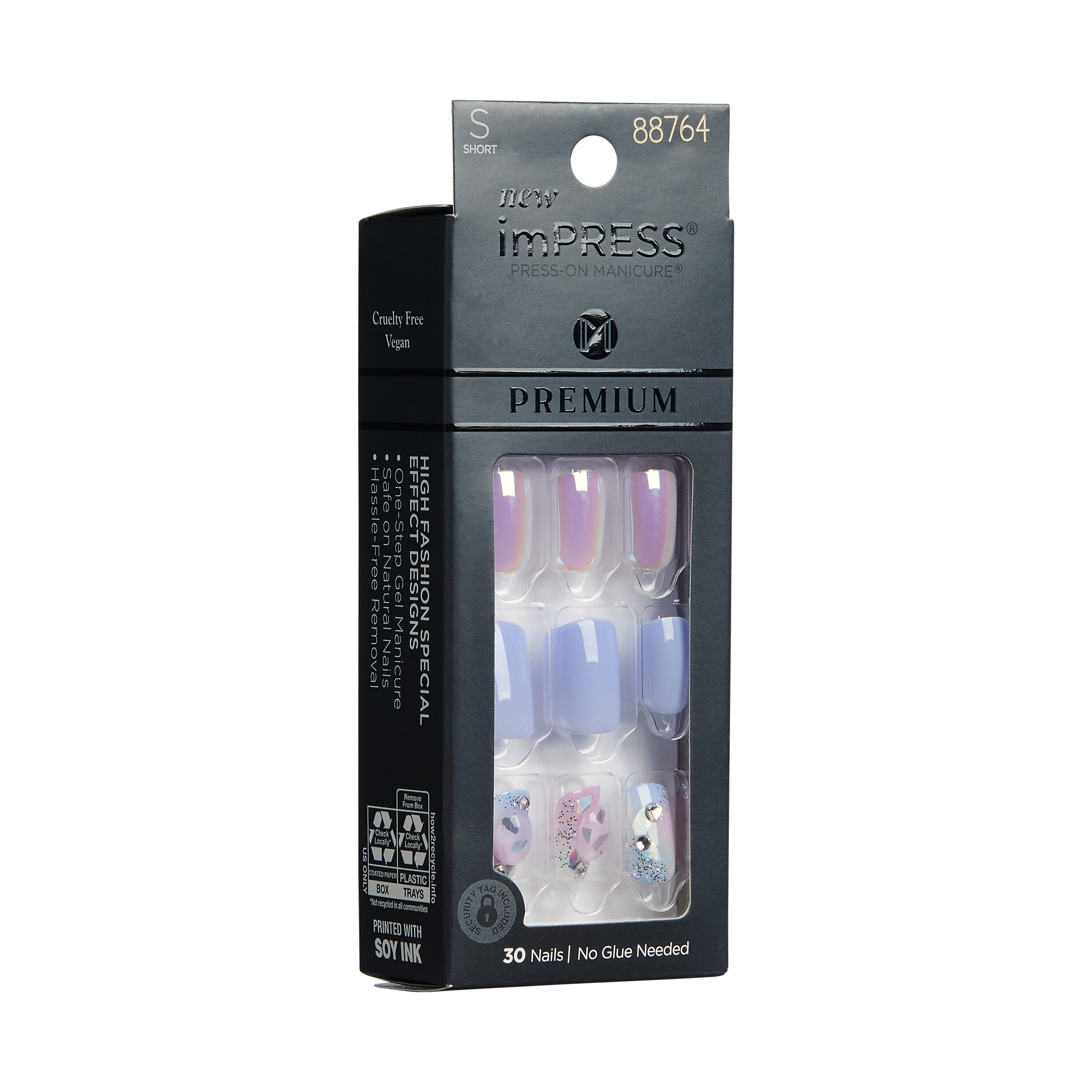 KISS imPRESS Premium Press-on Nails, Short Square Shape, Glossy Blue (30 Pieces) 0bb2b