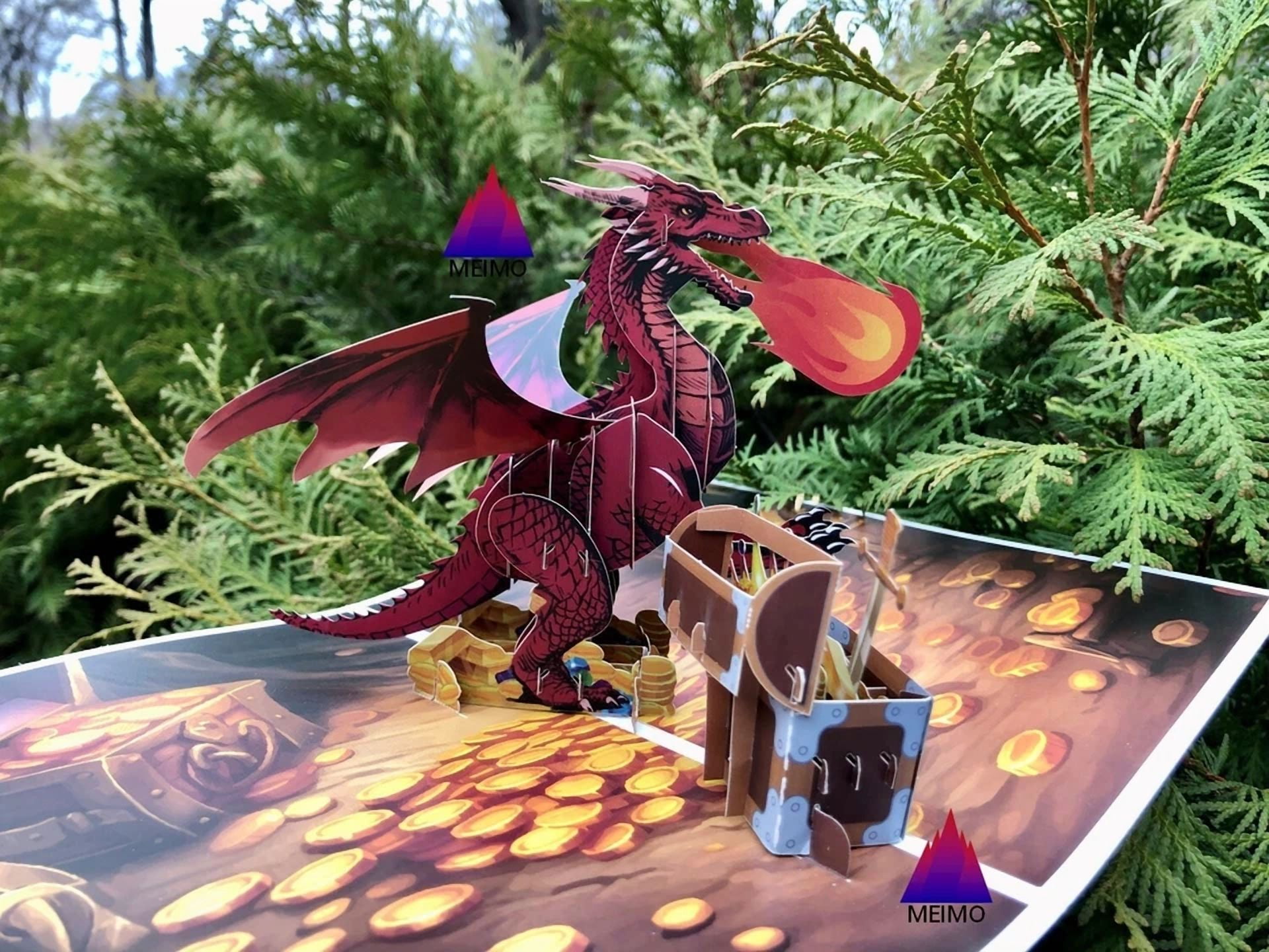 VAULT 3D Pop Up Greeting Card Dragon Treasure Chest (Birthday Party, 6 in x 6 in) xiy33