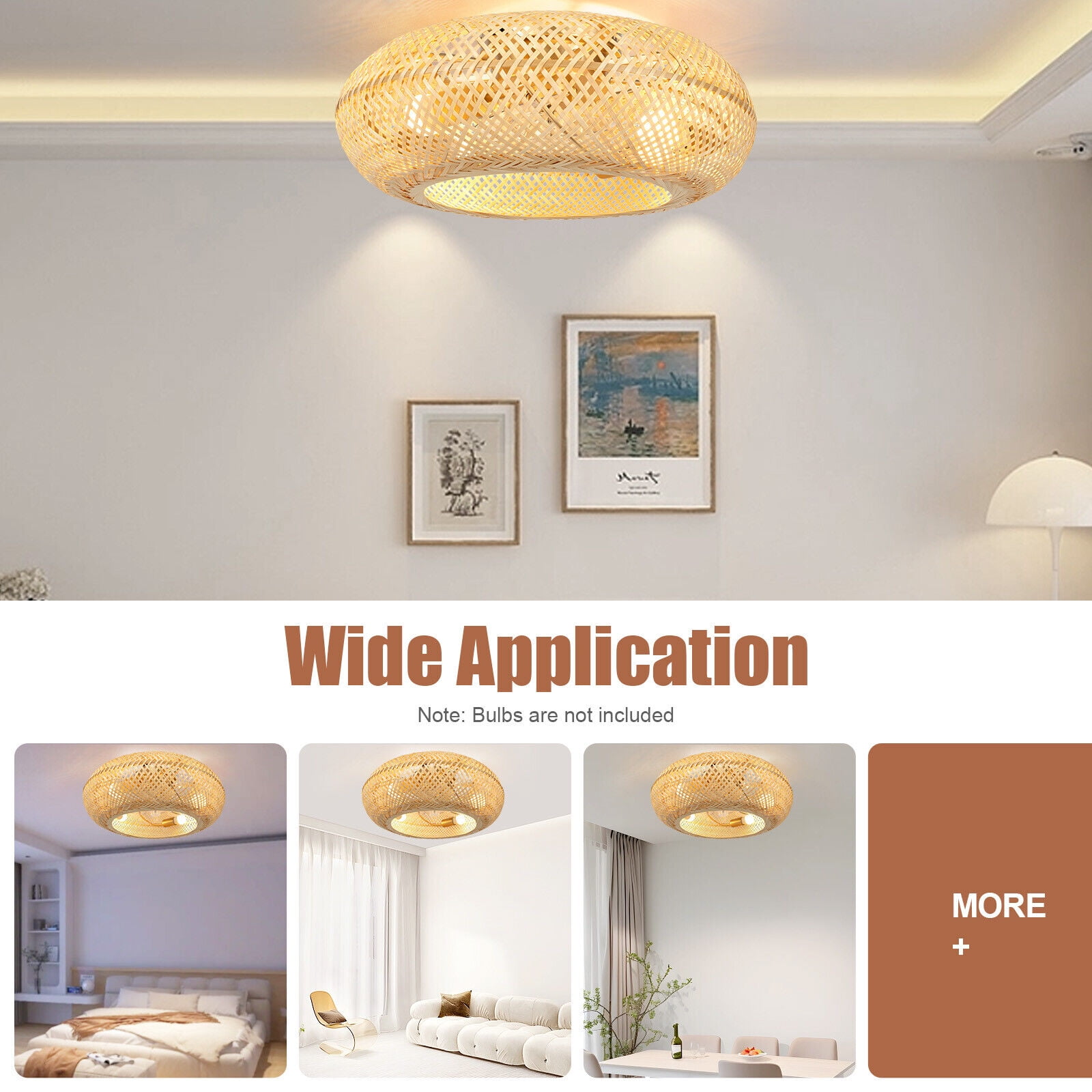 Generic Bamboo Ceiling Fan Farmhouse Boho Rattan Woven Light with Remote Control (Natural, 20 in) 023ca