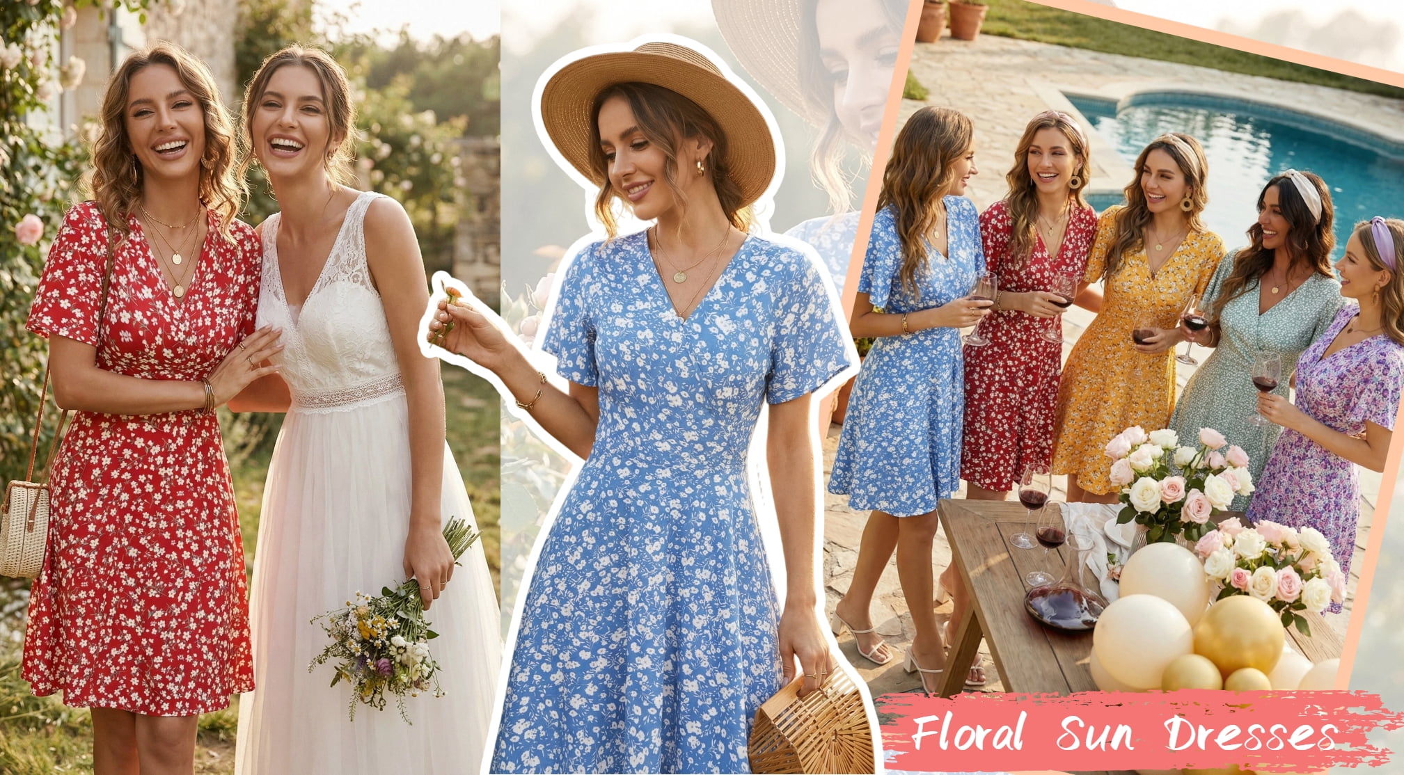 UVN Women's Floral Print Midi Dress V-Neck Short Sleeve A-Line Boho Sundress (Blue, L) no2j3