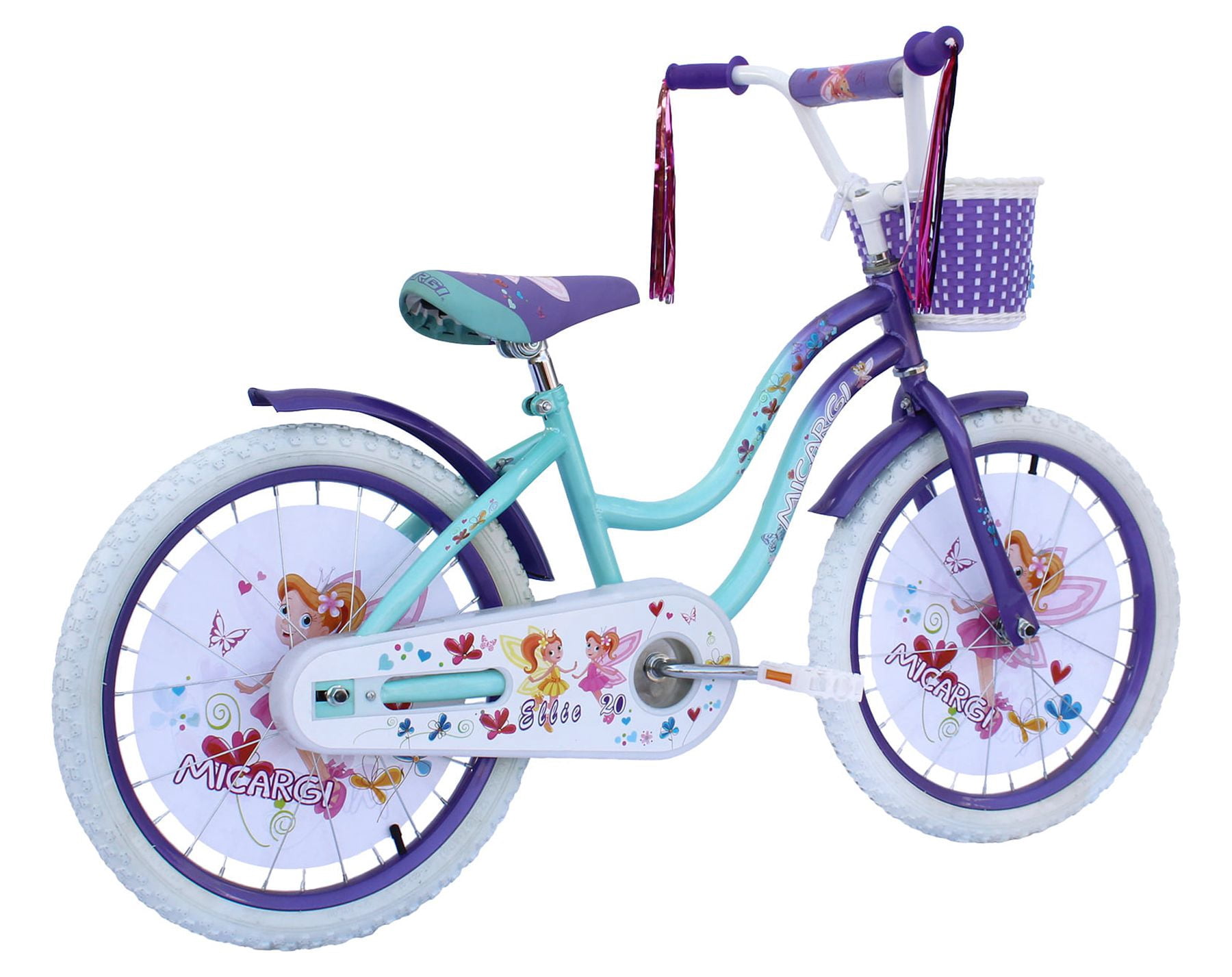 PlayWorld 20 in. Cruiser Bicycle for Kids, Steel Frame with Coaster Brake and Fenders (Purple/Baby Blue, 20 in.) o6i9u