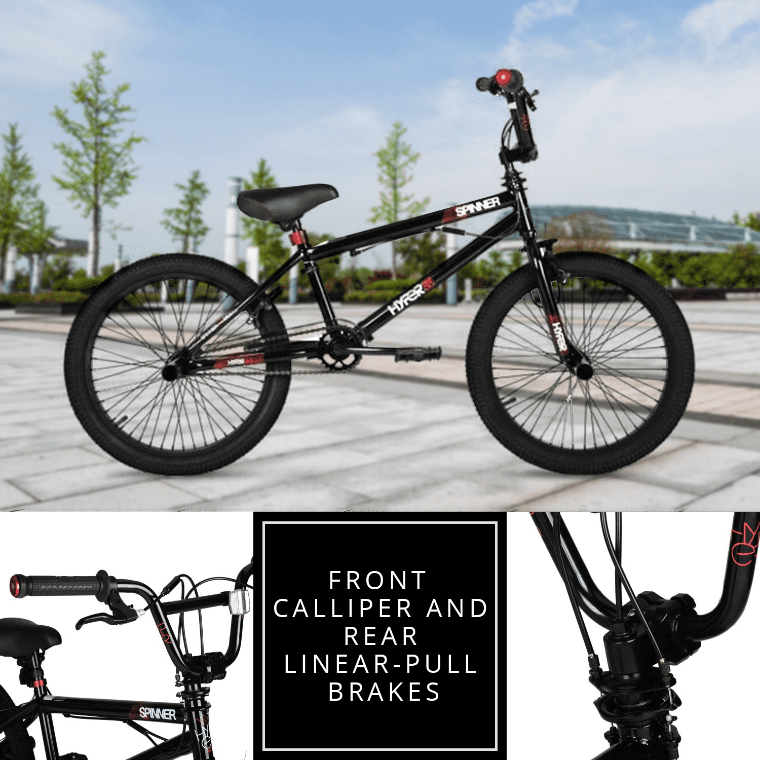 Hyper Bicycles 20 in Spinner BMX Bike, Durable Steel Frame with Pegs (Black, 20 in) 8985v
