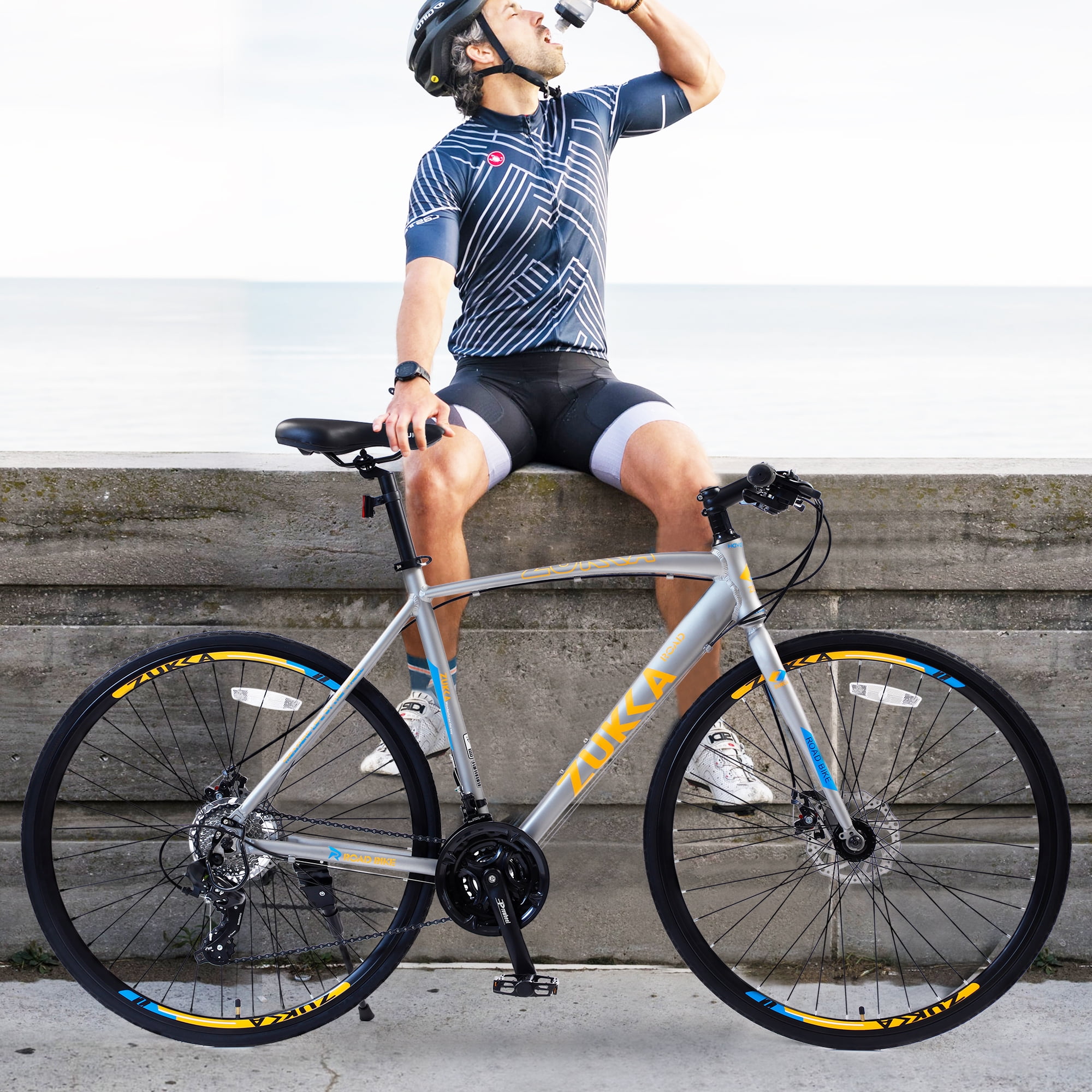 Historyli Go5H Road Bike, 24-Speed Aluminum Alloy Commuter Bicycle with Disc Brakes (Silver, 700C) 0kv9p