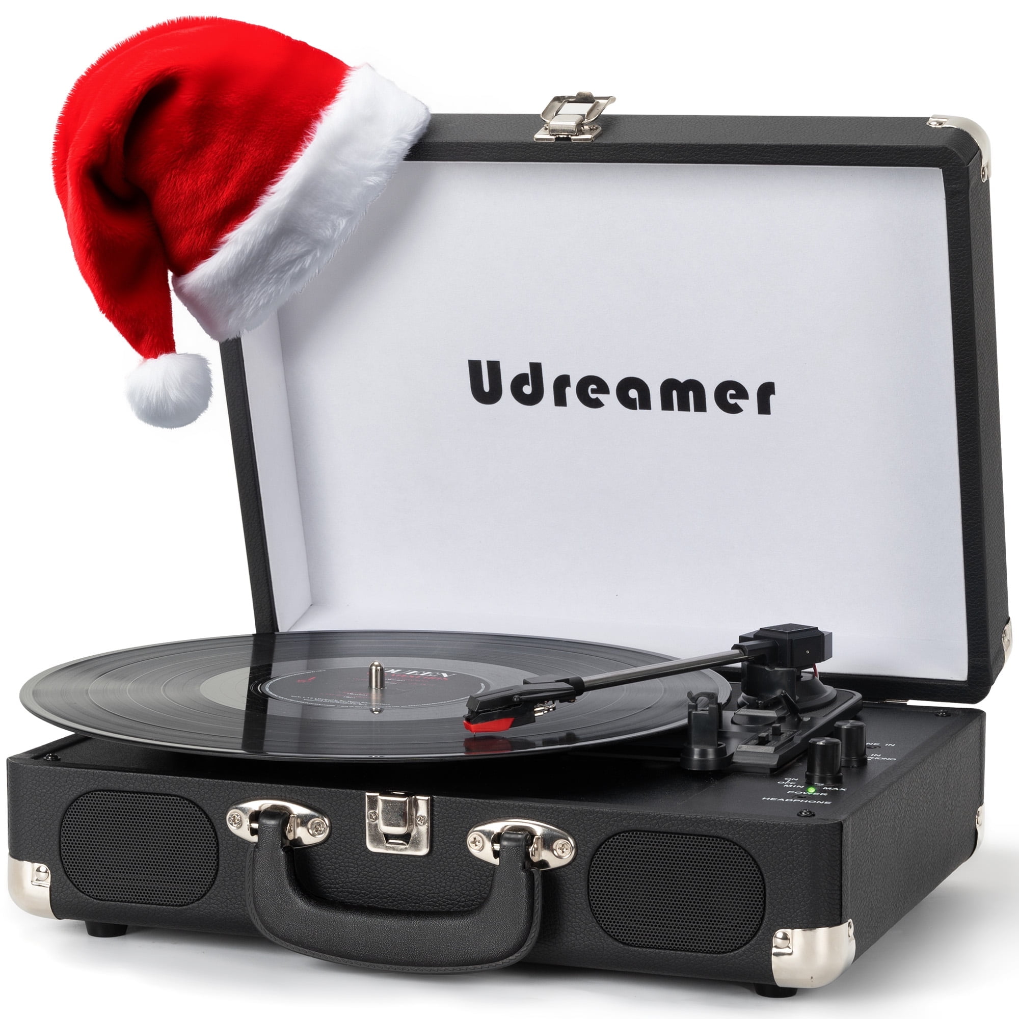 Udreamer Portable Suitcase Vinyl Record Player with Built-in Speakers (Black) 61avj