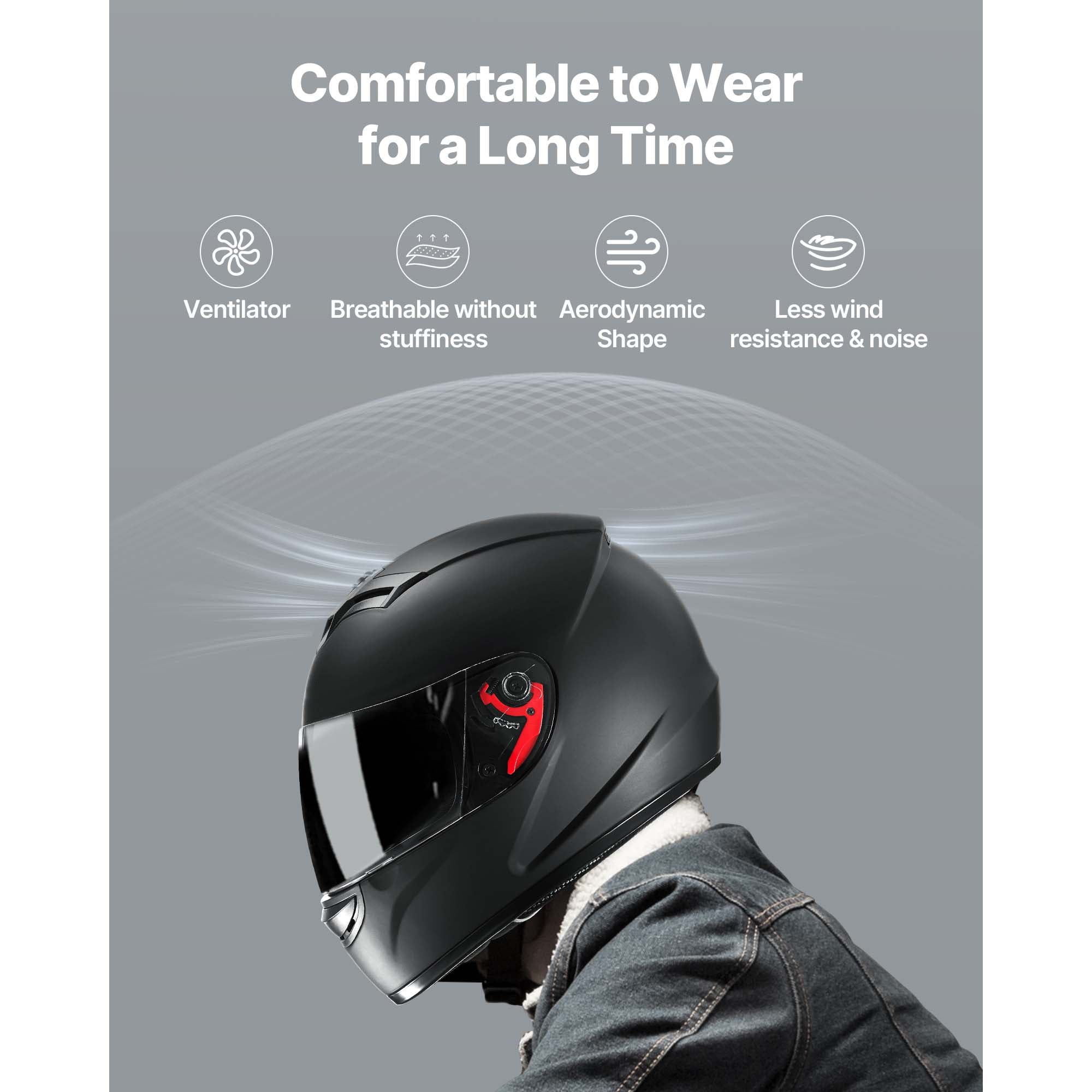 KFFKFF Full Face Motorcycle Helmet, DOT Certified Street Racing Gear with Dual Visors and Removable Liner (Matte Black, L) gereo