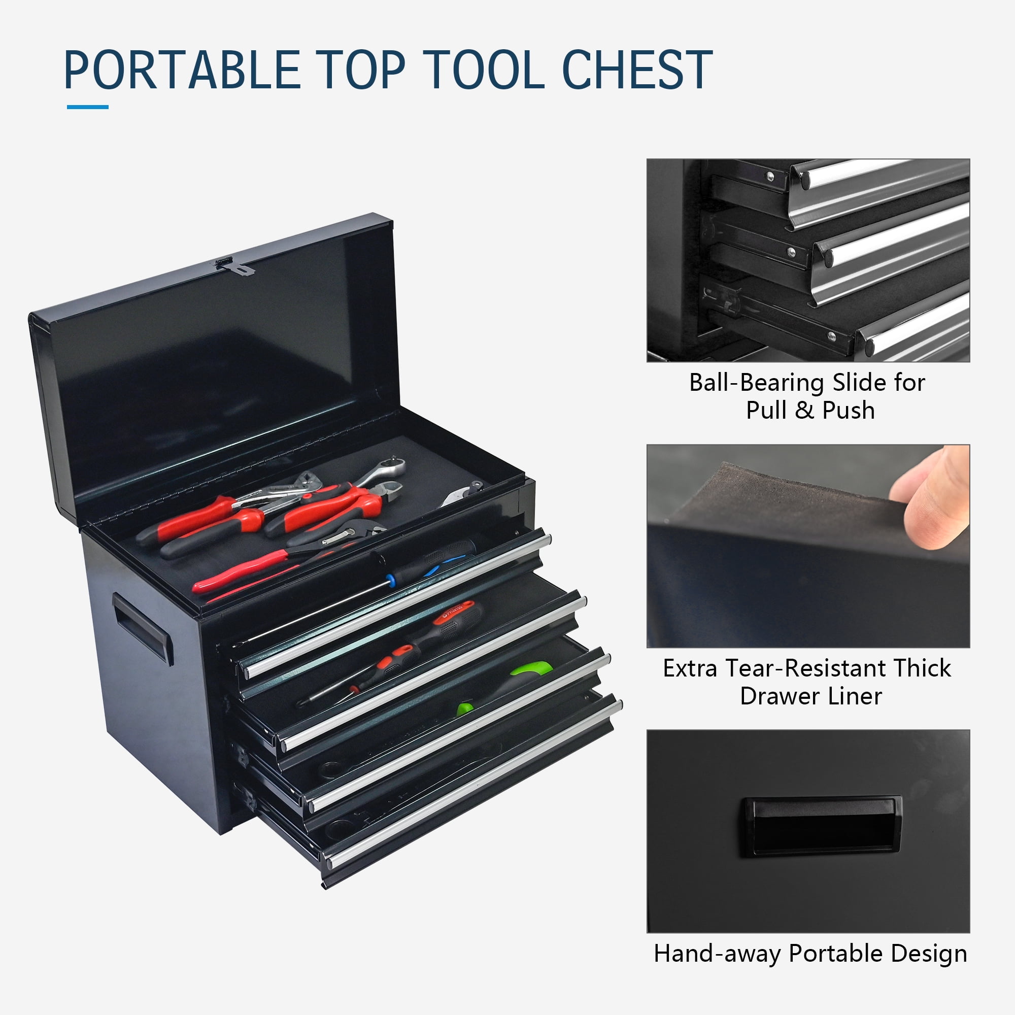 Seizeen 5-Drawer Rolling Tool Chest with Detachable Storage Cabinet (Black, 1 Unit) xt002