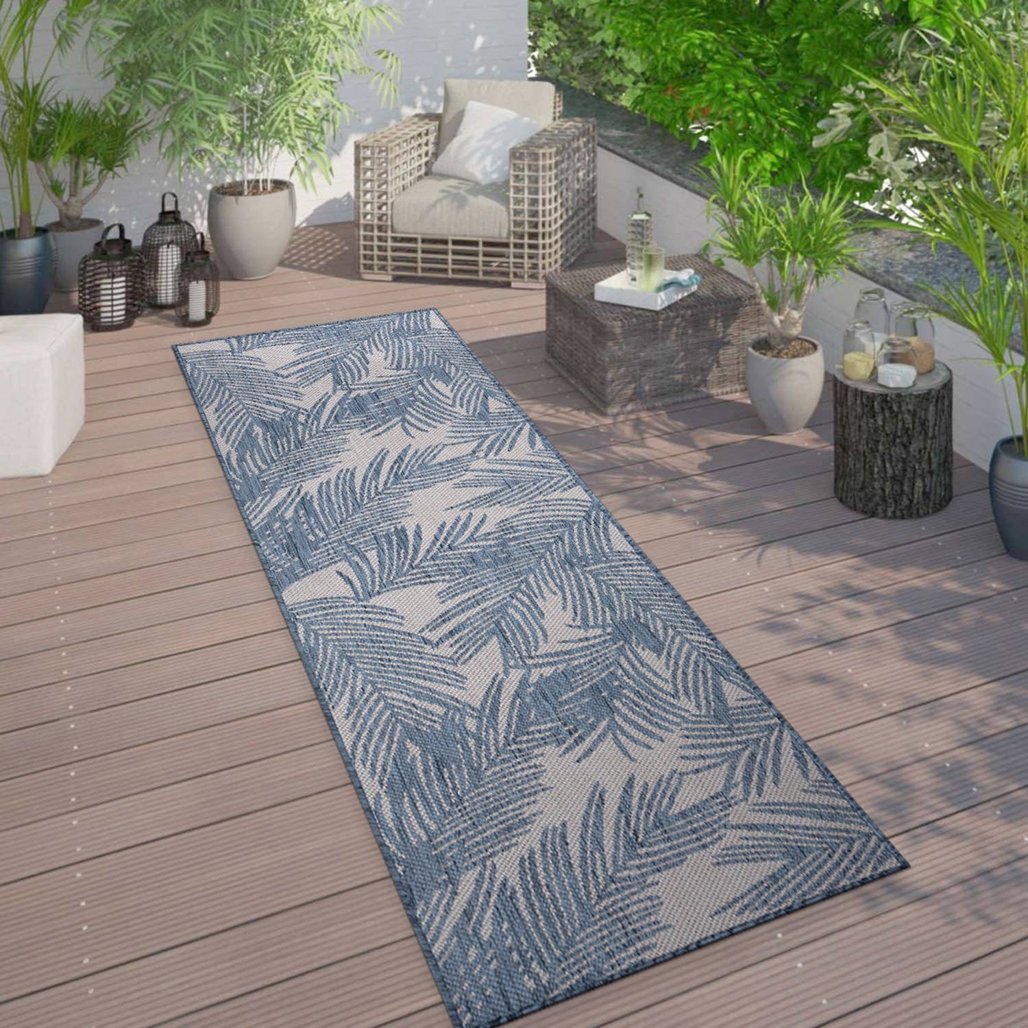 World Rug Gallery Contemporary Distressed Leaves Textured Flat Weave Indoor/Outdoor Area Rug (Blue, 2 ft x 7 ft) hupb3