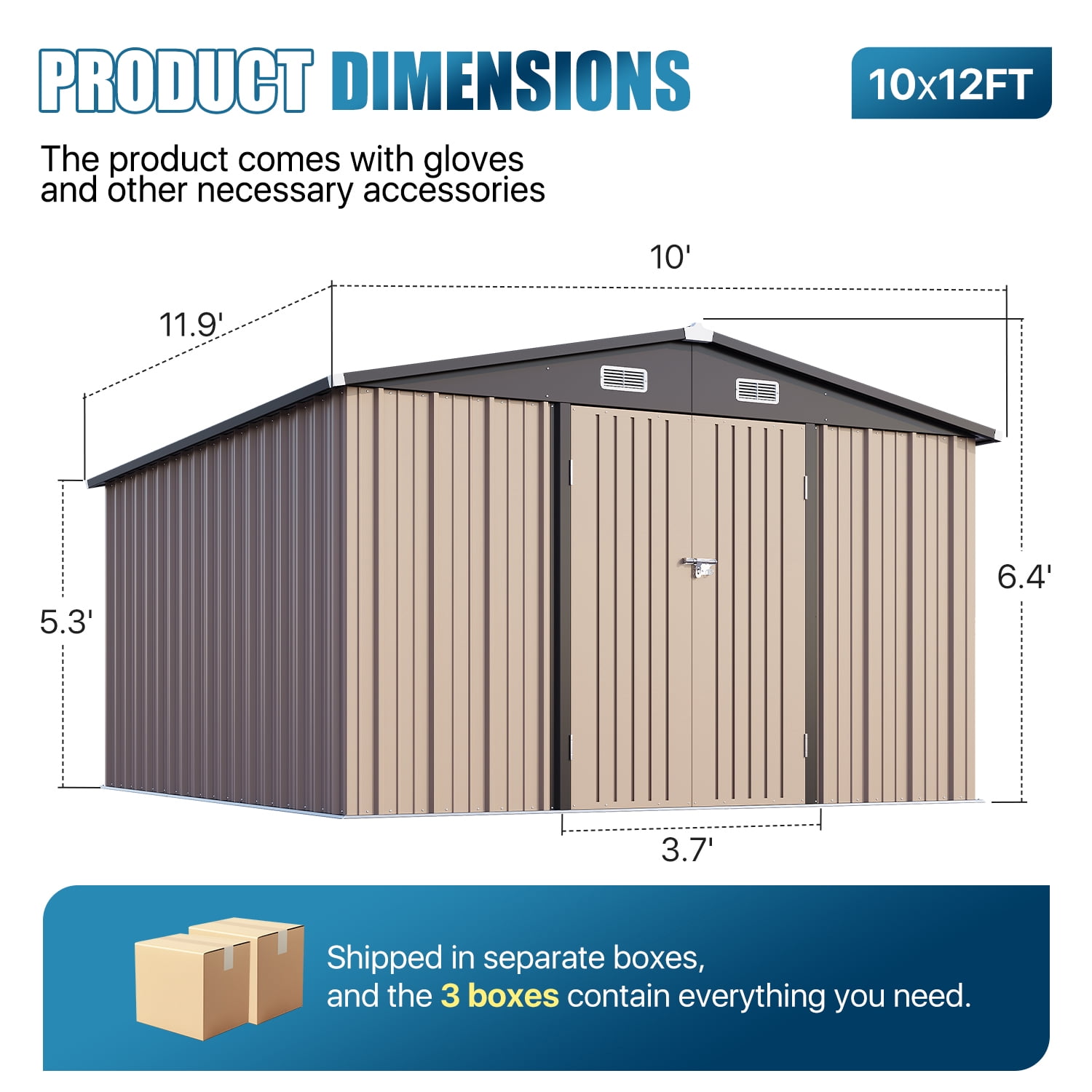 Clouddwell Outdoor Storage Shed, Heavy-Duty Metal Garden Utility Building with Lockable Double Doors and Sloped Roof (Brown, 10 ft x 12 ft) 5u1zr