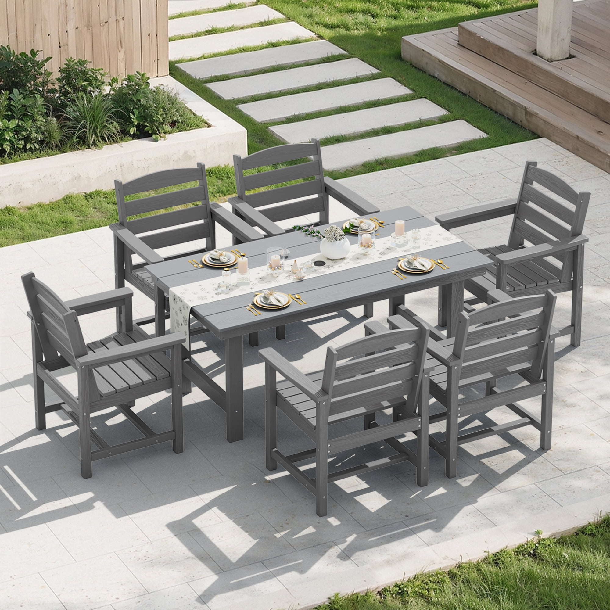 KINGYES All Weather Outdoor Dining Chairs, HDPE Oversized Patio Furniture (Gray, Set of 2) axlkx