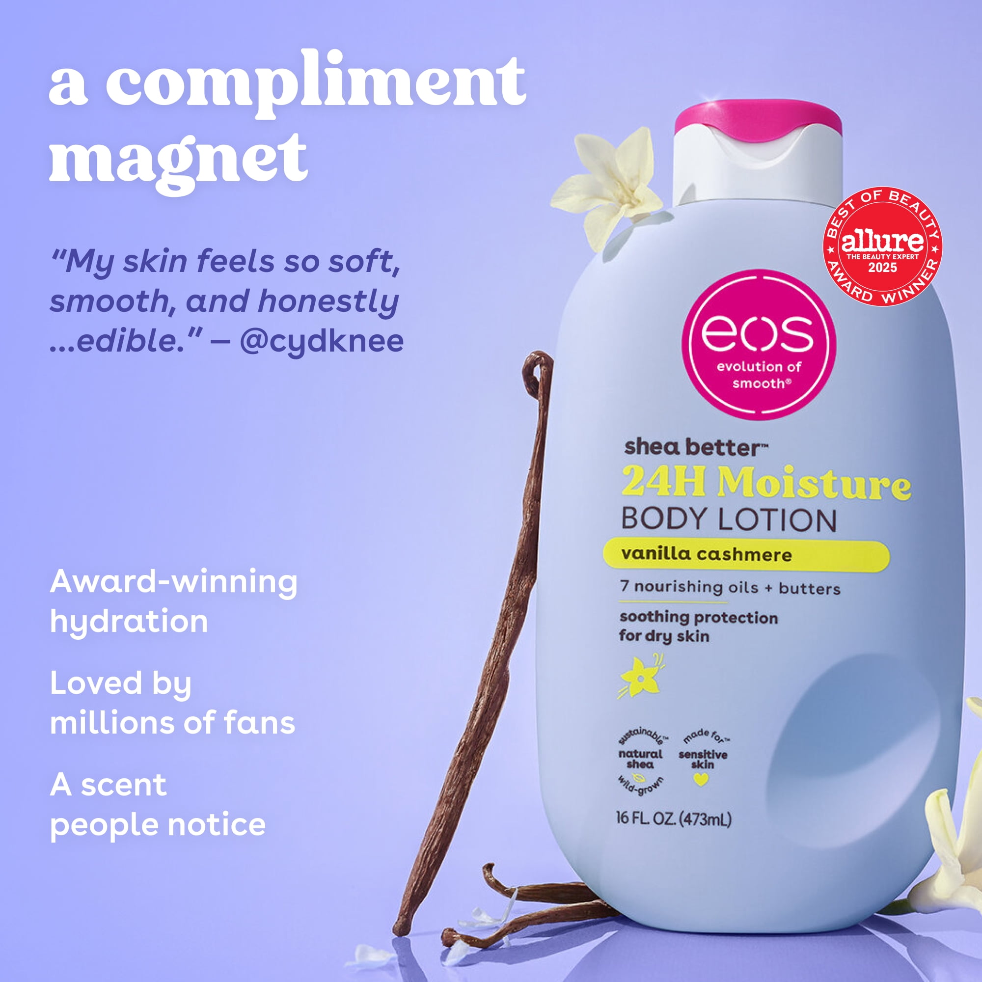 eos Shea Better Body Lotion, Vanilla Cashmere, Deep Hydration for Dry Skin (16 fl oz) u23lw