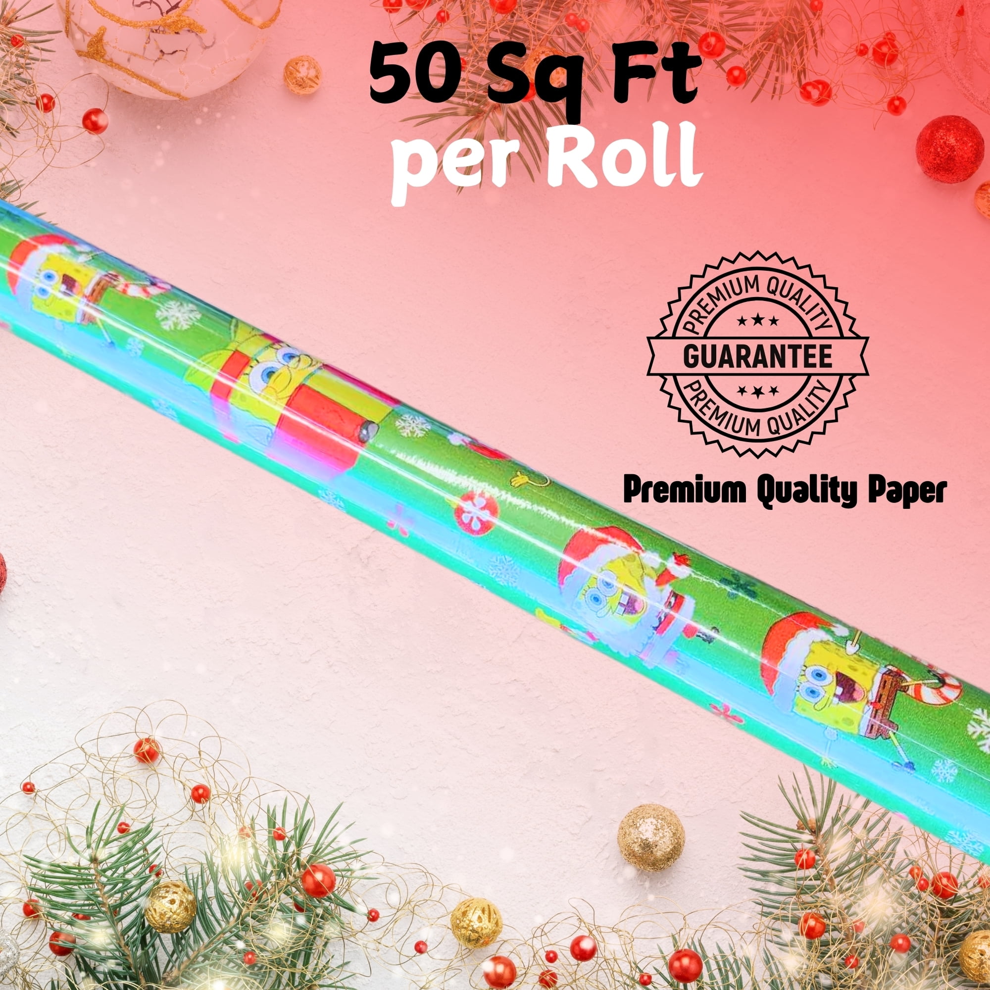 Greenbrier International Spongebob Christmas Gift Wrapping Paper (Green, 50 sq ft) 7tcyz