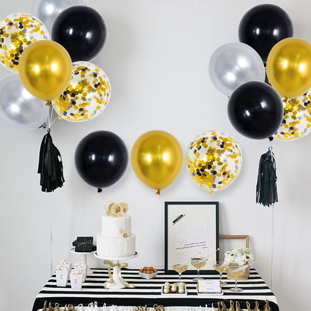 Heldig Latex Balloon Set for Party Decorations (Black, Gold, Silver, 60 Pack) aj03y