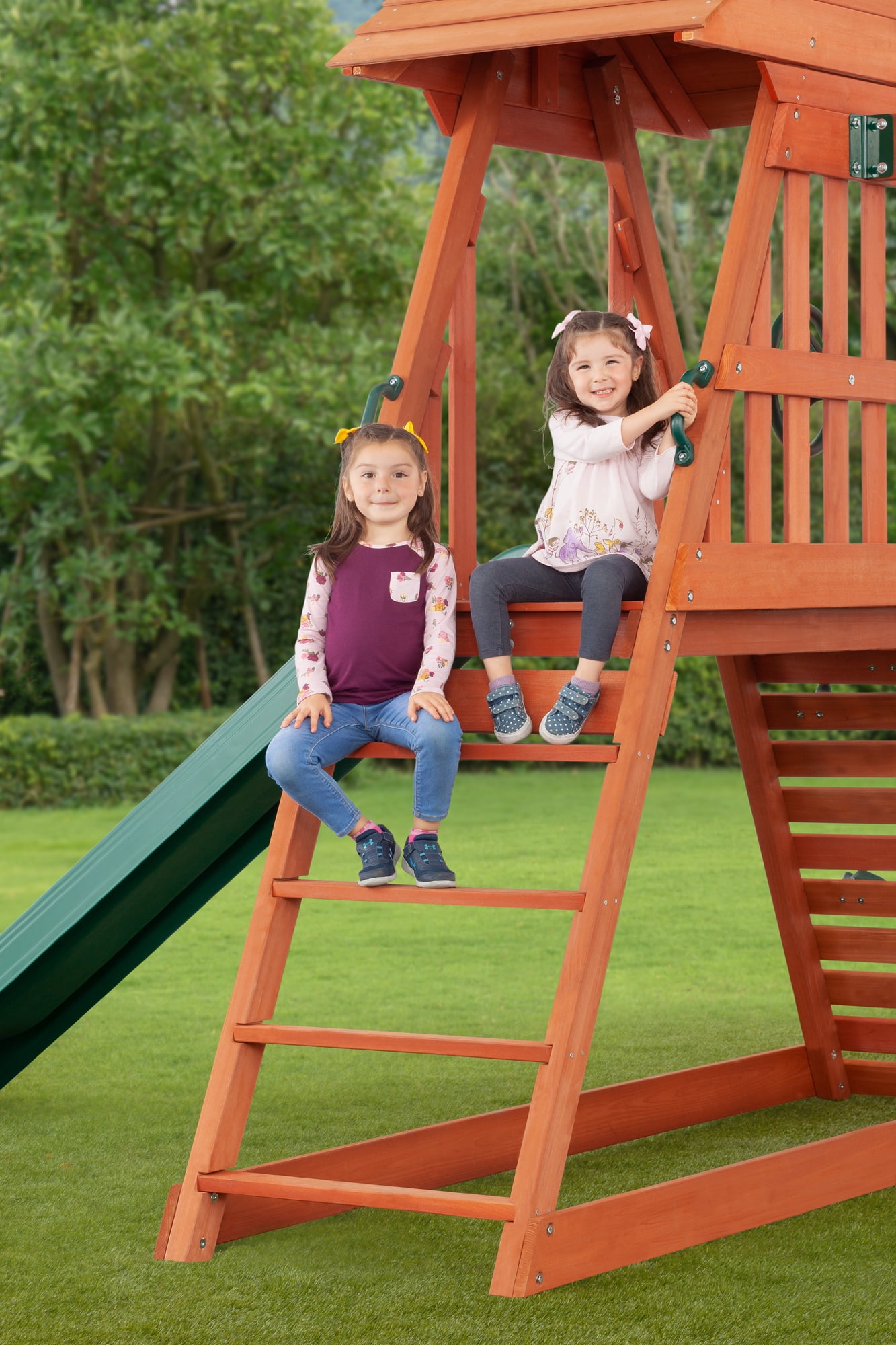 Creative Cedar Designs Cedar Chalet Wooden Swingset (Brown, Residential Outdoor Playset) 8zoi2