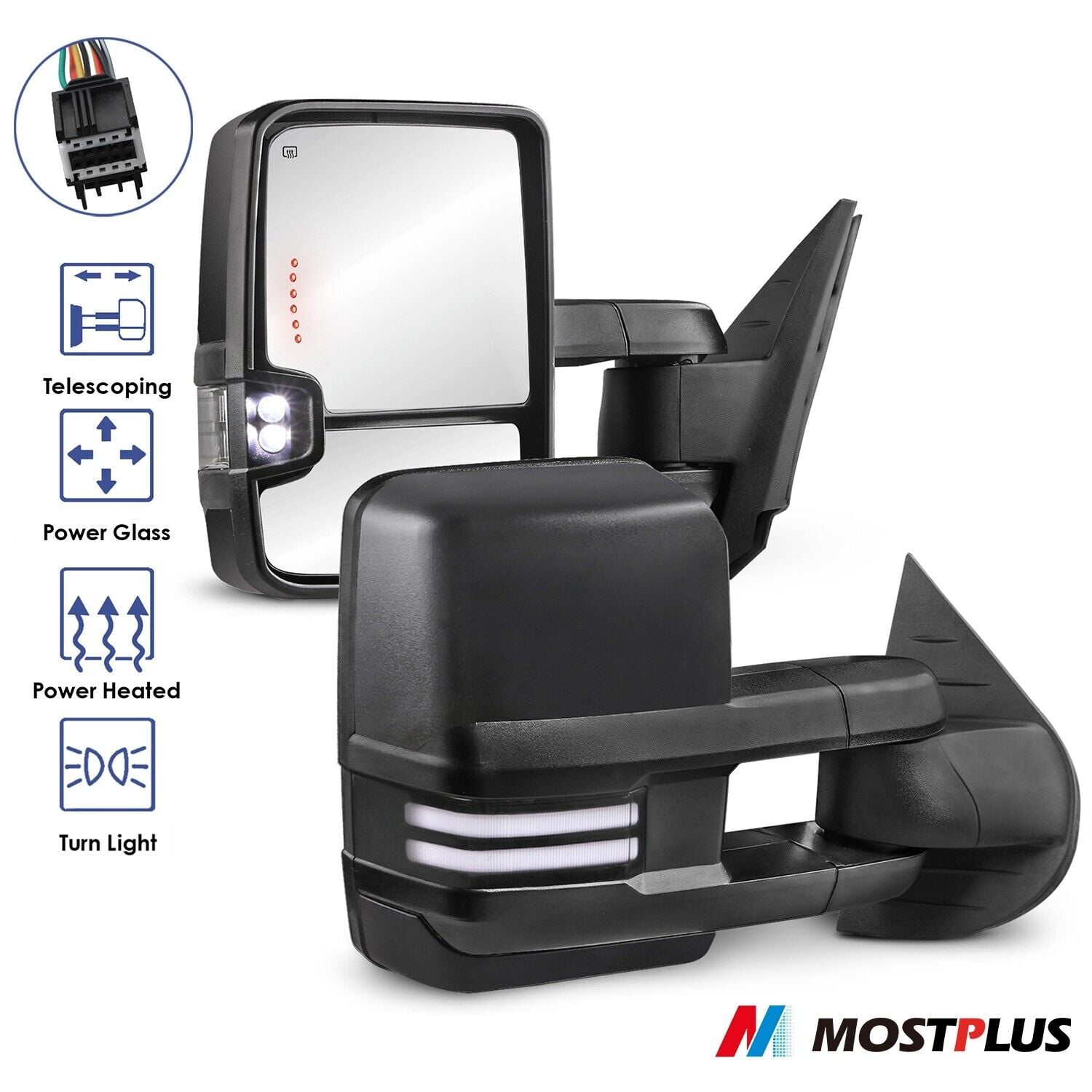 MOSTPLUS Power Heated Towing Mirrors with Dynamic Turn Signal for 2007-2014 Chevy Silverado GMC Sierra (Black, 1 Pair) q5fza