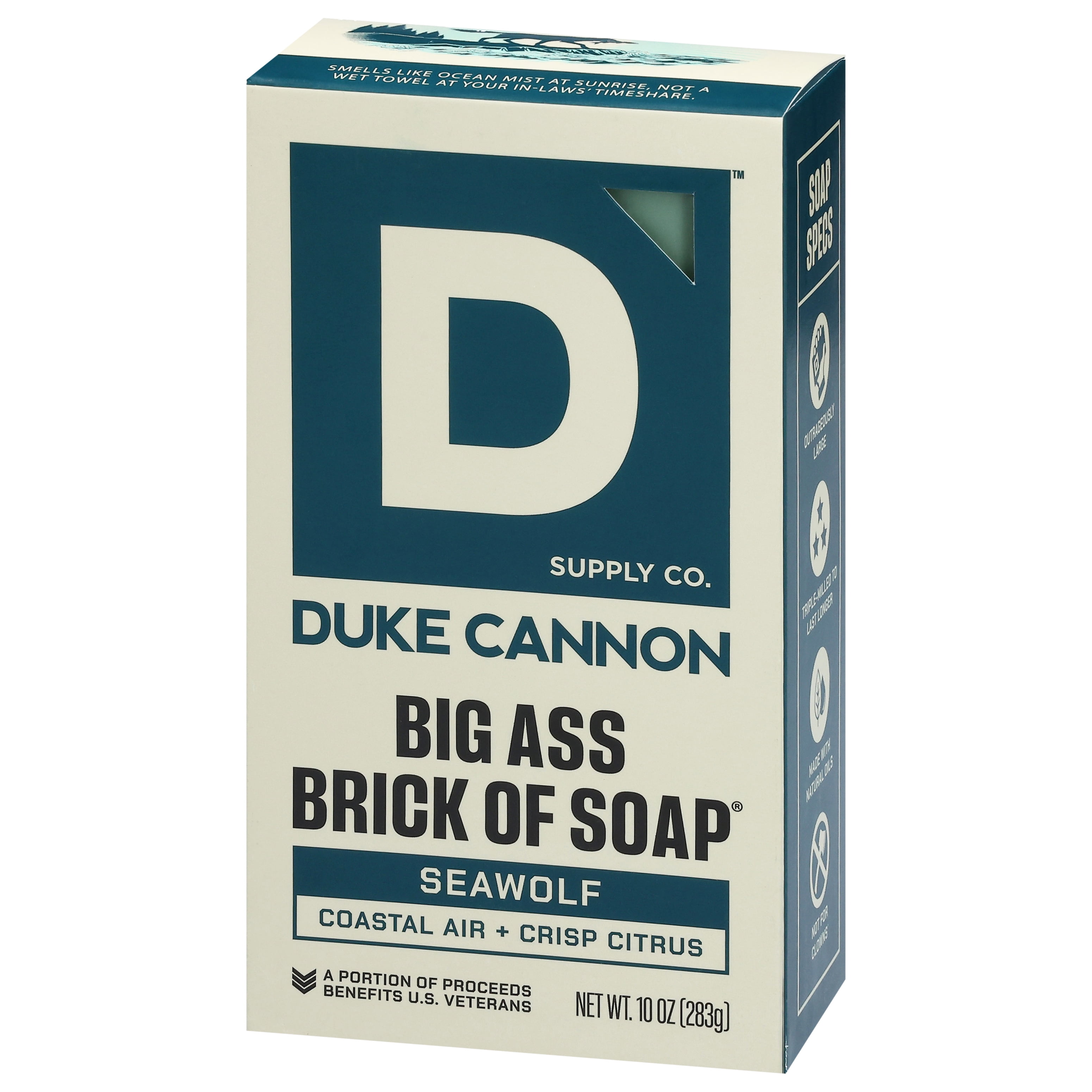 Duke Cannon Big Ass Brick of Soap for Men, Seawolf Scent, Long-Lasting Triple-Milled Bar (White, 10 oz) 2cz2l