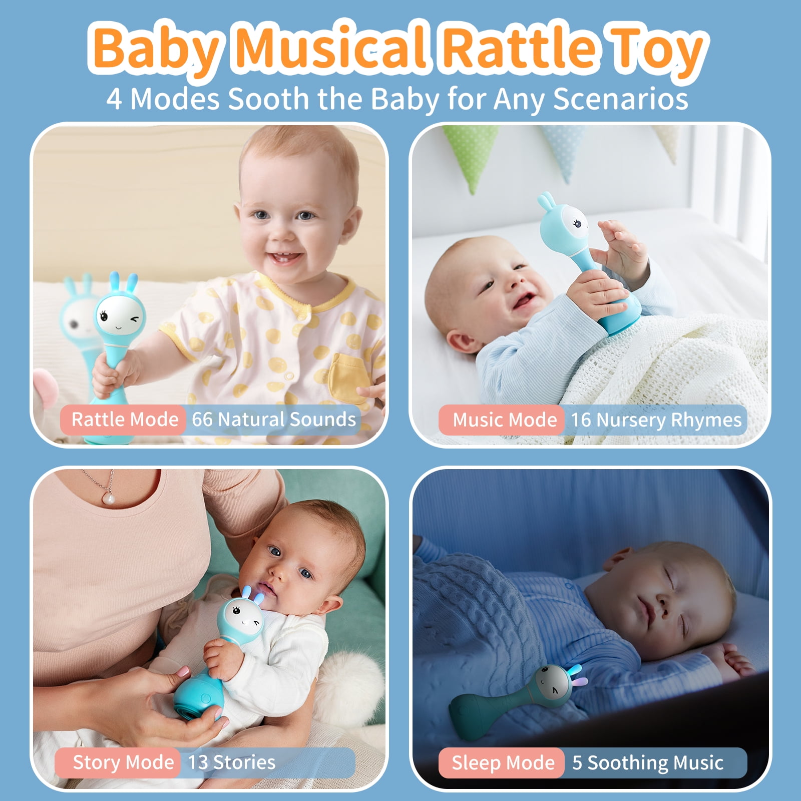 Alilo Smarty Bunny Baby Rattle Musical Sensory Toy with Light Up Ears and Bedtime Stories (White) tydyg