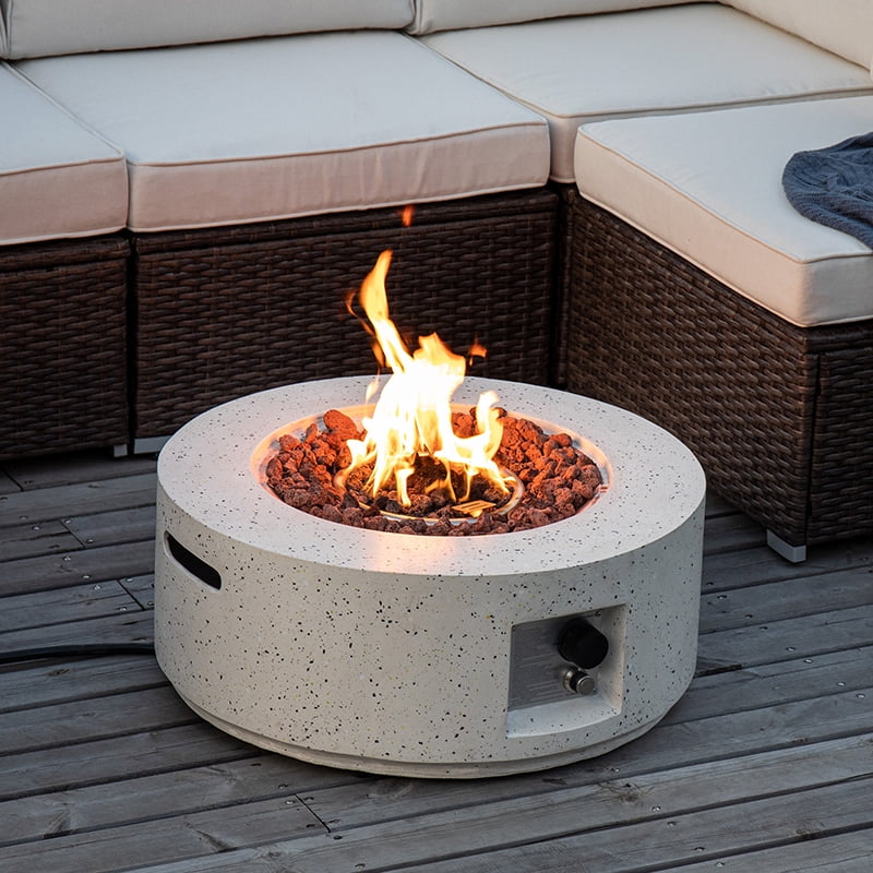 MOALCOFER 28 in Round Propane Fire Pit Table, Outdoor Gas Fireplace with 40,000 BTU Stainless Steel Burner (White, 28 in) ltgyi