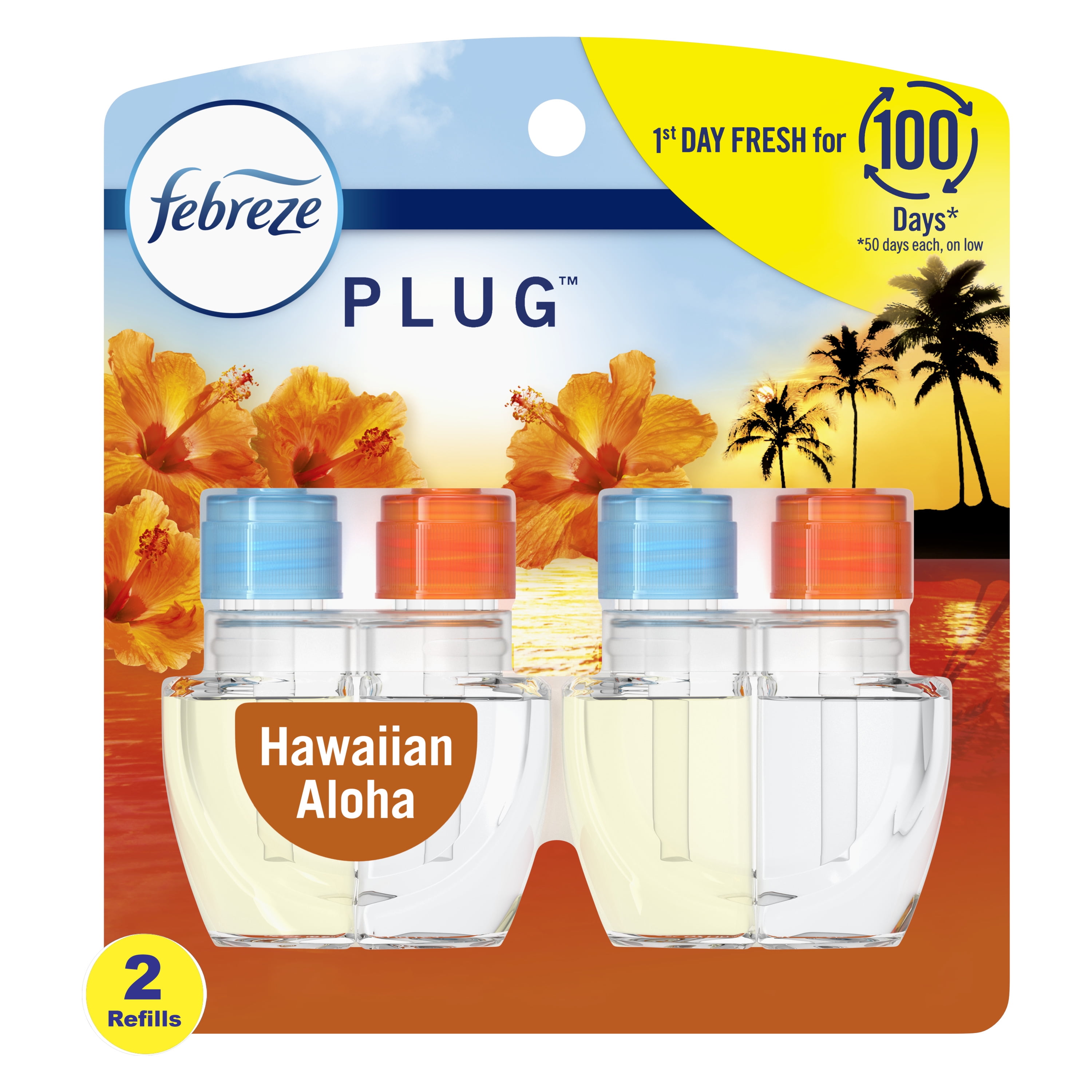 Febreze Fade Defy Plug In Air Freshener Refills, Odor-Fighting Scented Oil, Hawaiian Aloha (0.87 fl oz, 2 Refills) udtxq