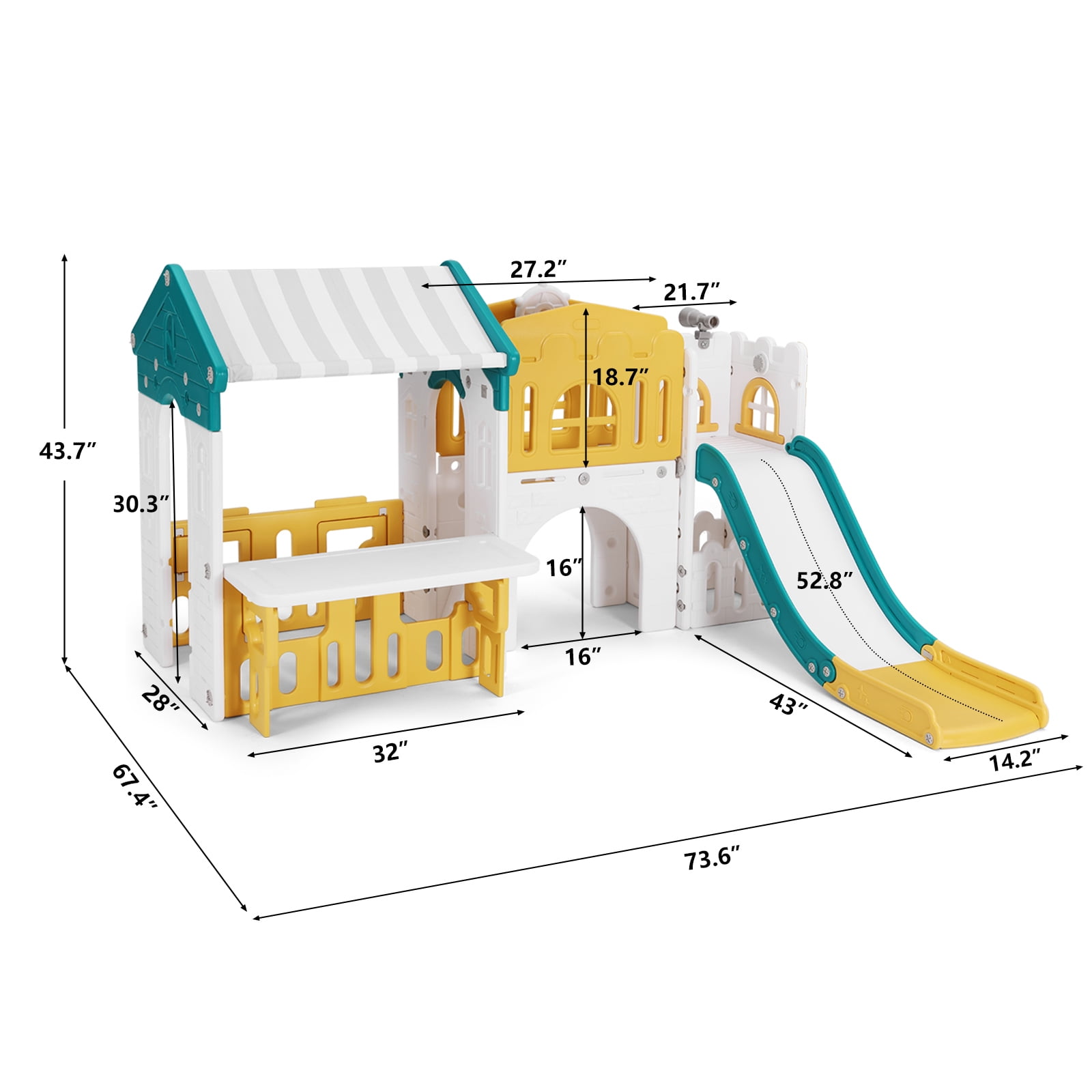 Joyldias 9-in-1 Toddler Slide and Playhouse Playset with Basketball Hoop and Climbing Ladder (Green, Yellow, White) k0fc2