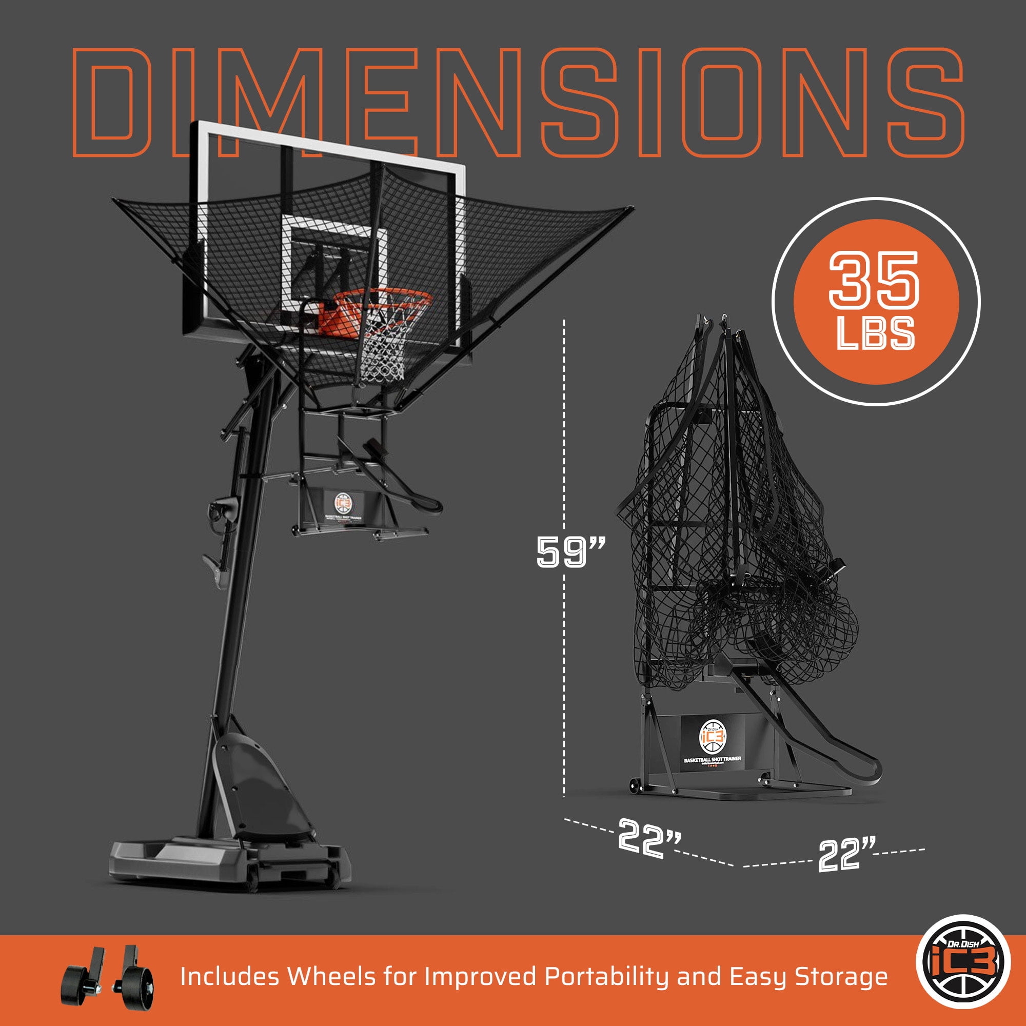 Dr. Dish iC3 Basketball Shot Trainer Rebounder System (Black, 35 lb) 2hye9
