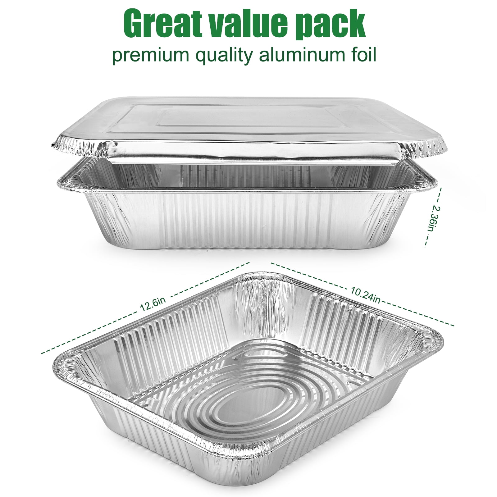 Treamon Disposable Aluminum Foil Pans with Lids, Heavy-Duty Rectangular Food Containers (Silver, 10 Count, 9 in x 13 in) yywl2