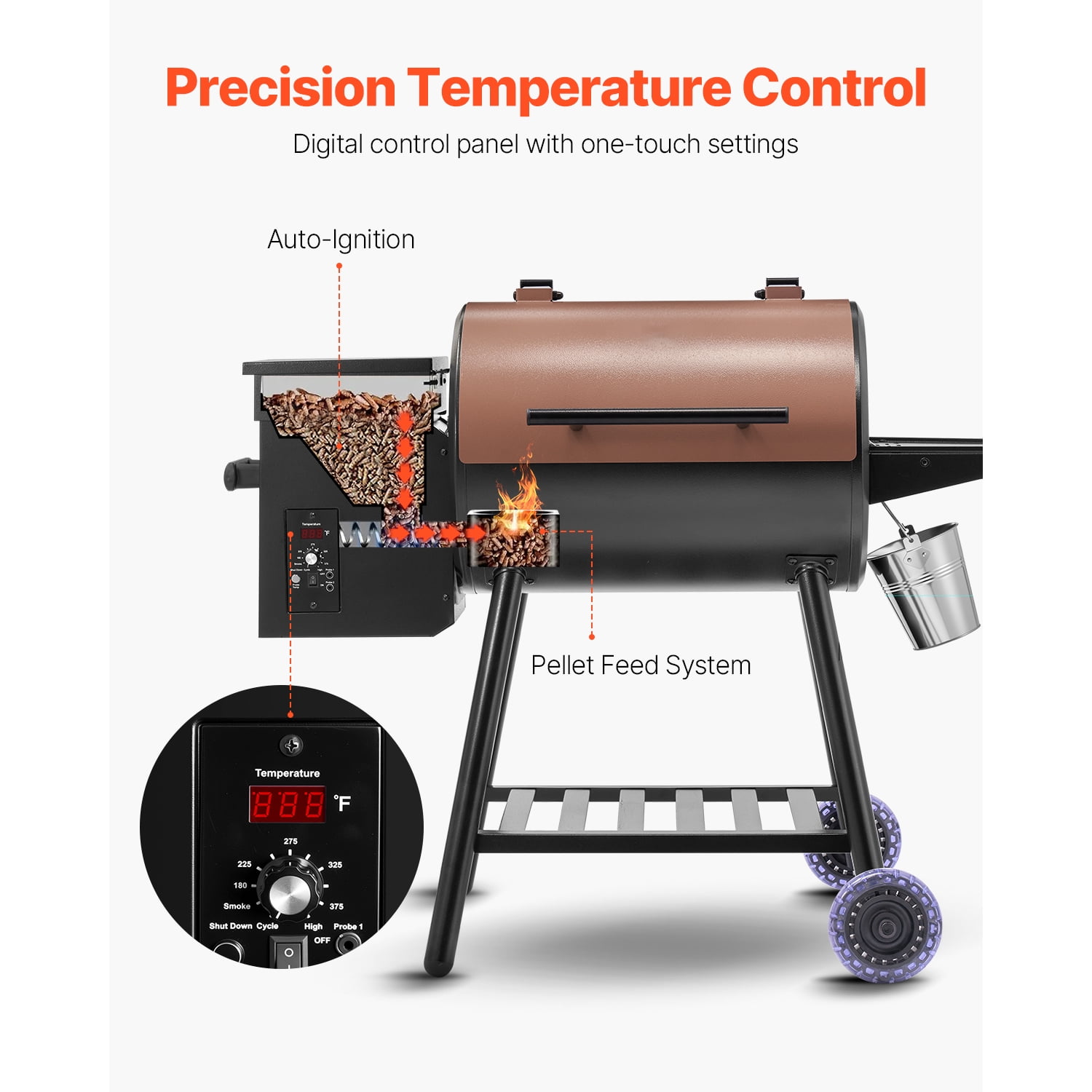 KFFKFF Wood Fired Pellet Grill and Smoker with Digital Regulator and Meat Thermometer (Black, 456 sq in) 0s8fz