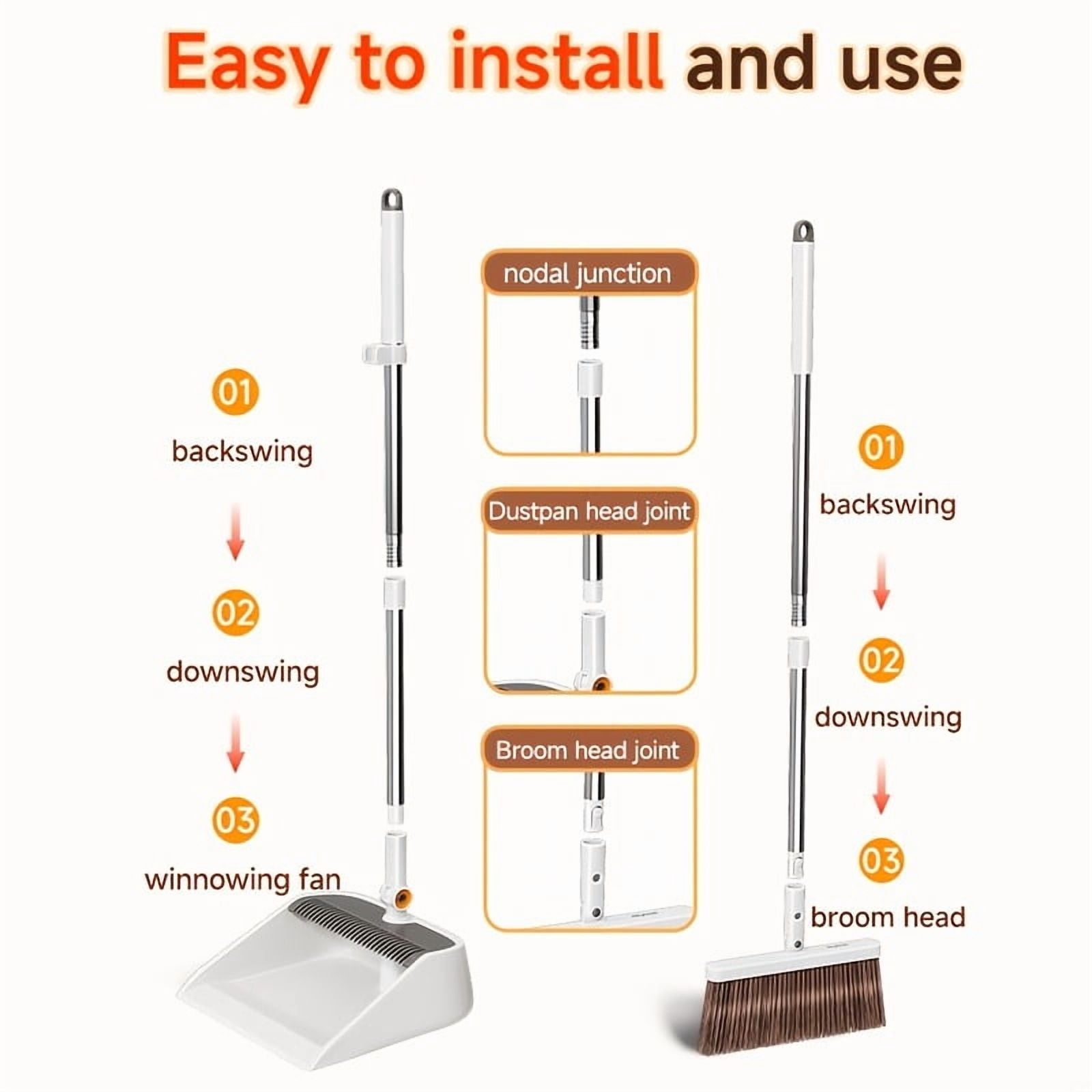 MAOFACE Broom and Dustpan Set for Home, Upright Cleaning Combo with Integrated Comb Teeth (White, 39 in) 76ckv