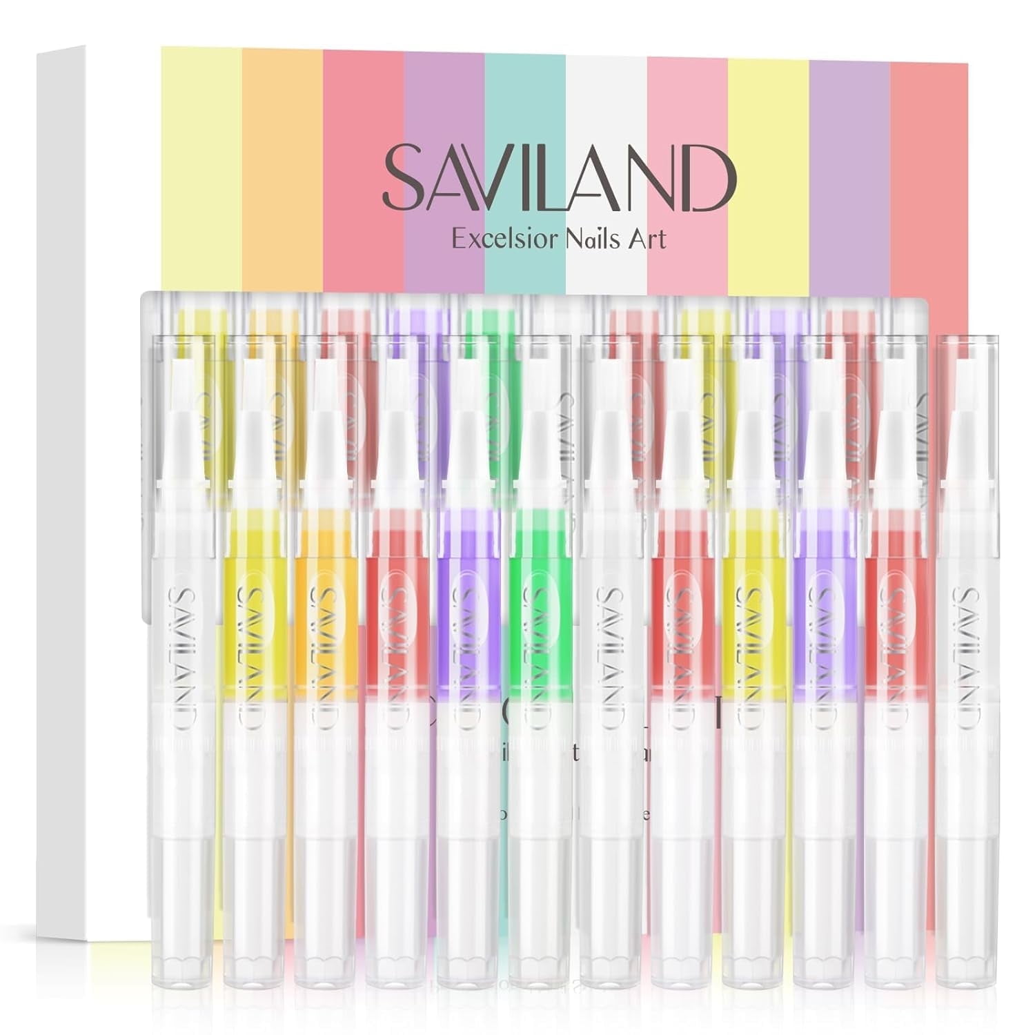 Saviland Cuticle Oil Pen Set with Vitamin E for Nail Growth and Repair (12-Piece Set) 1swqo