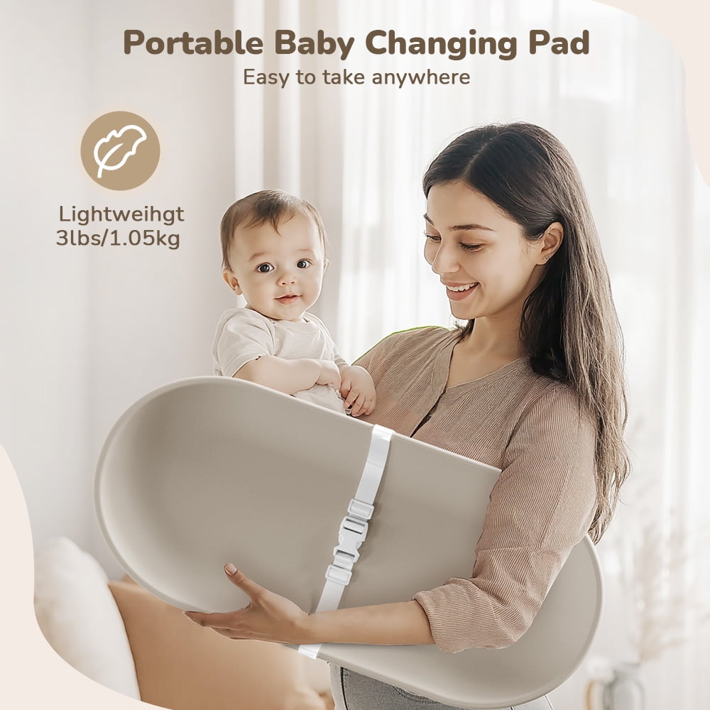 Caveen Baby Changing Pad, Portable Diaper Changing Station with Safety Belt, Waterproof Contoured Surface (Grey, 28.5 in x 14.2 in x 2.2 in) k93ry