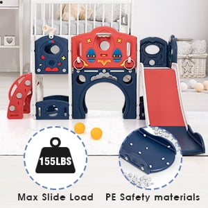 Nyeekoy 7-in-1 Kids Slide and Climber Playset with Basketball Hoop (Blue) nekk4