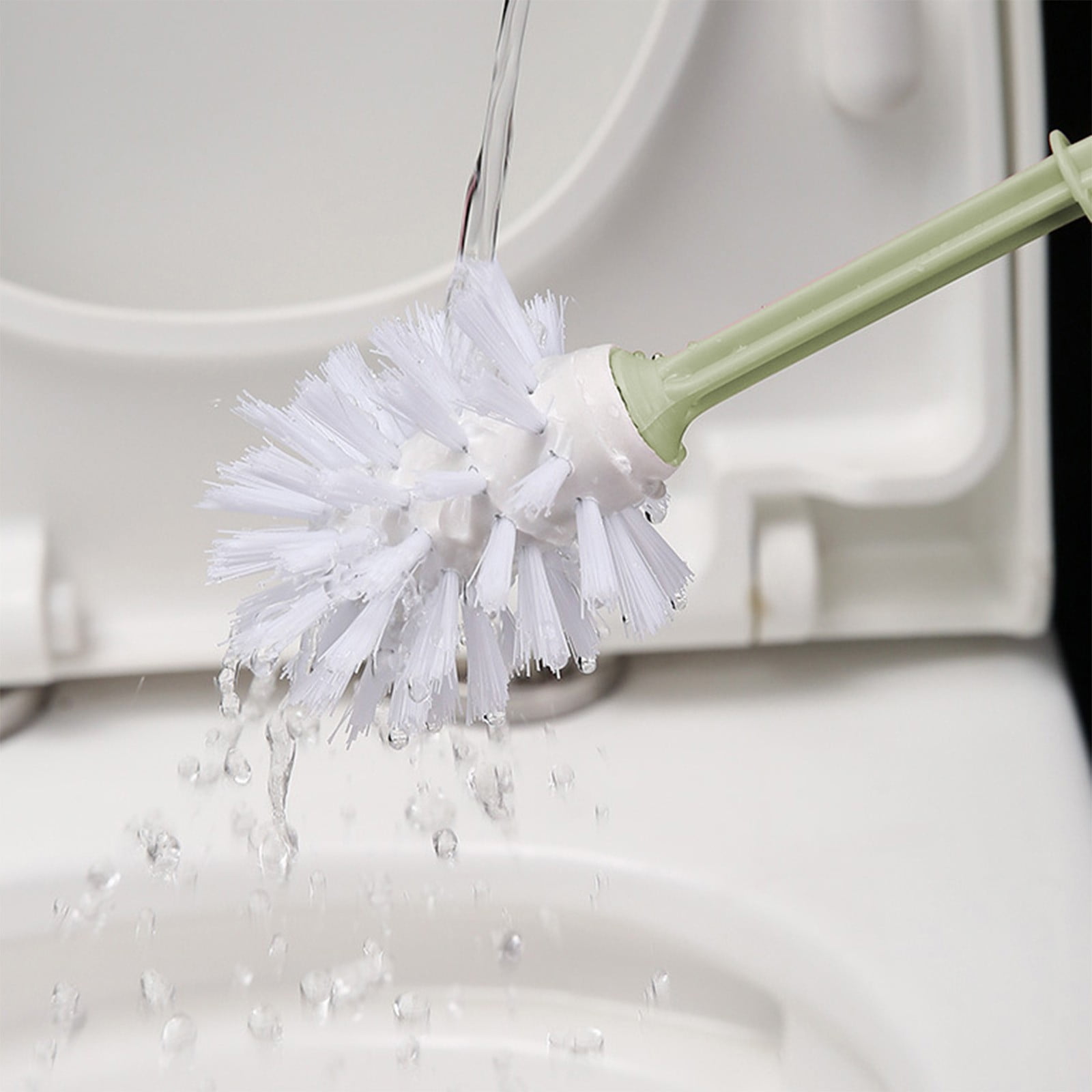 LSLJS Toilet Brush and Holder Set, Compact Bathroom Cleaning Tool with Non-Slip Grip (Green, 15 in) qf64f