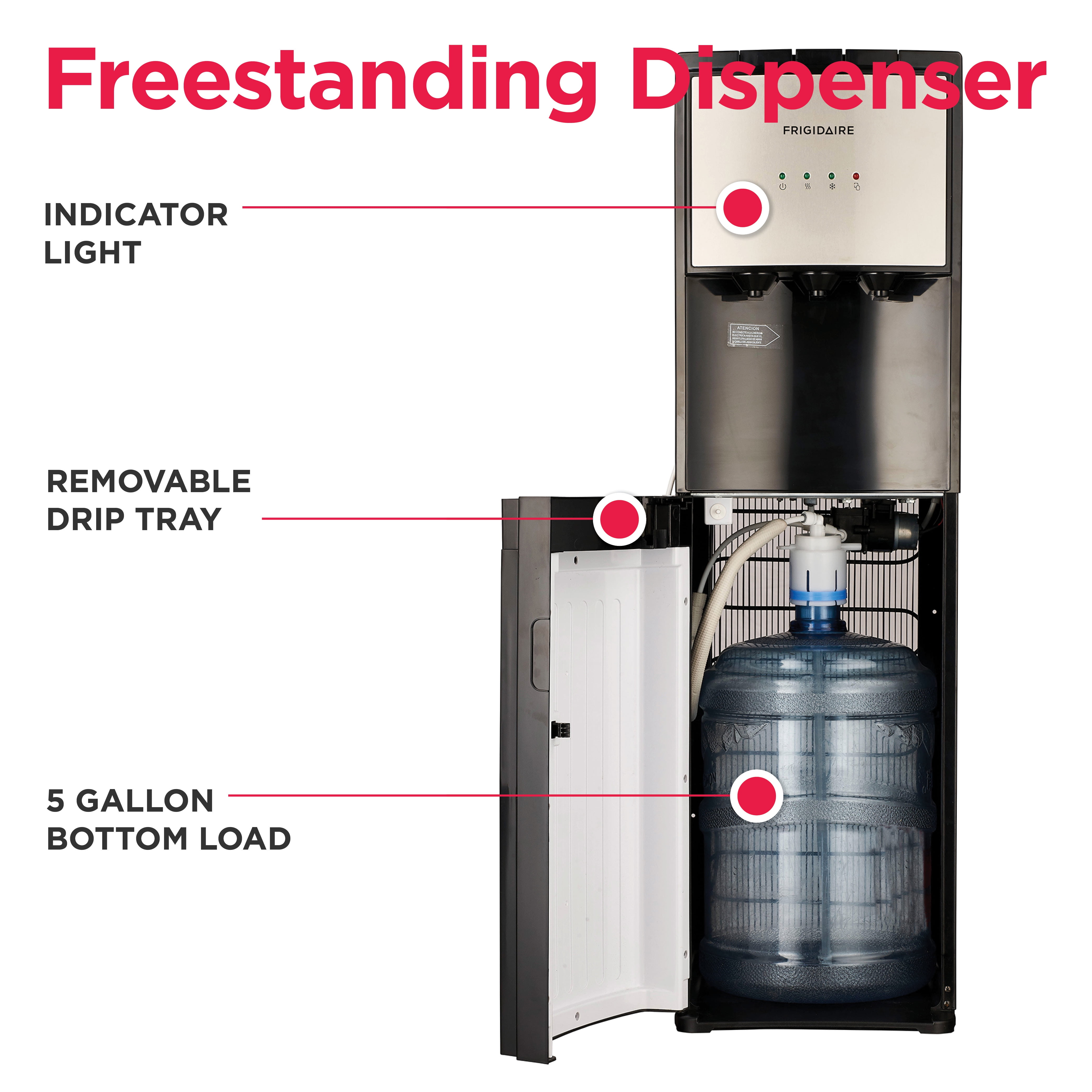 Frigidaire Bottom Loading Water Cooler Dispenser (Hot and Cold, Stainless Steel, 5 Gallon) e356g